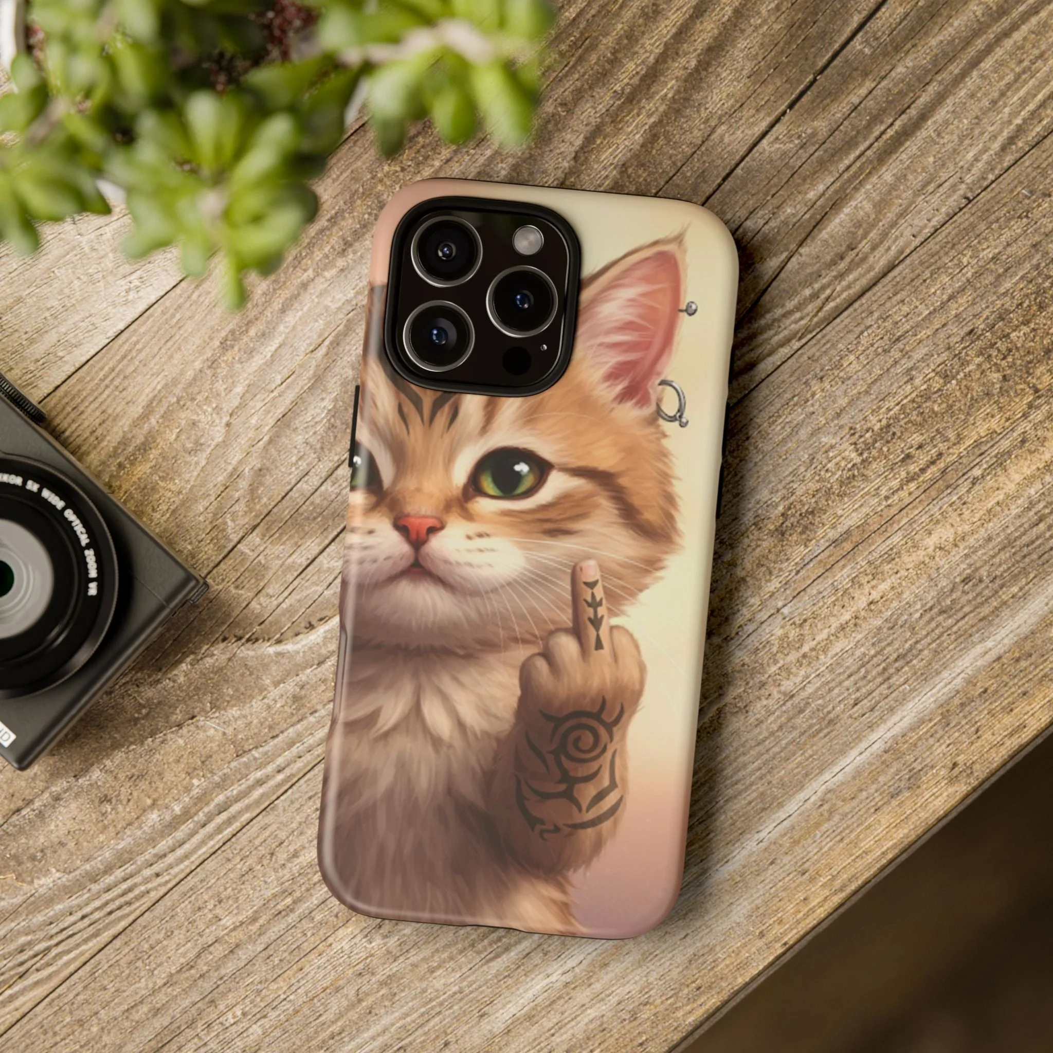 Evil Kitty Giving the Bird Tough Phone Case - Image 44