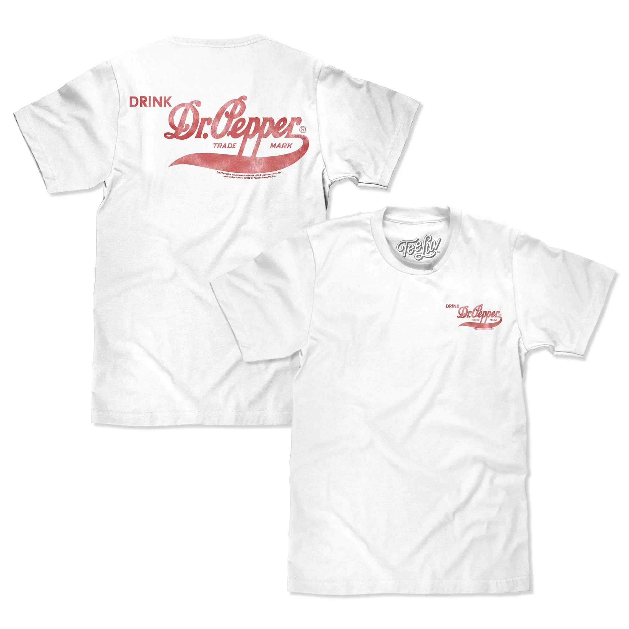 Faded Drink Dr Pepper Vintage Logo Front and Back Print T-Shirt - White - Image 4