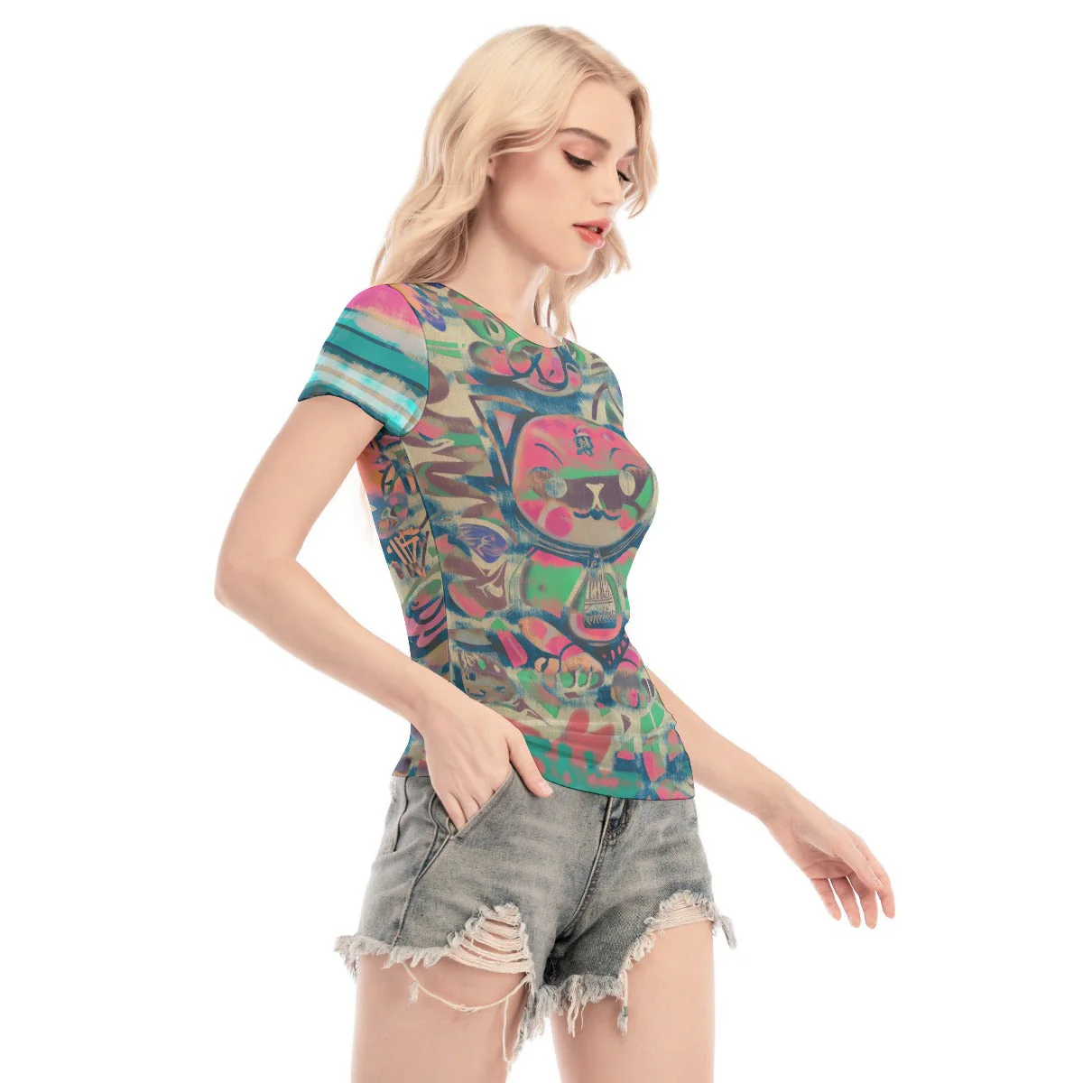 Feline Urbana Women's Short Sleeve Mesh Blouse Top - Image 6