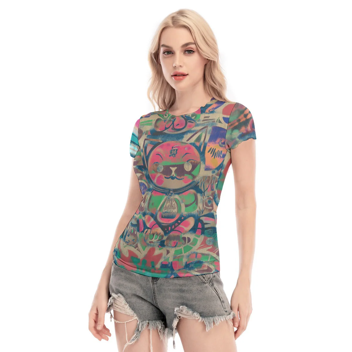 Feline Urbana Women's Short Sleeve Mesh Blouse Top - Image 7