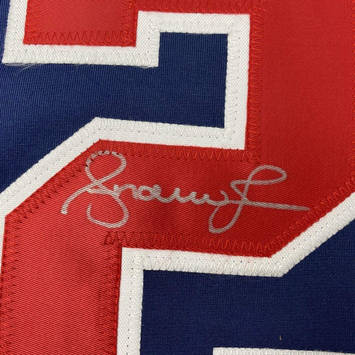 Framed Autographed/Signed Andruw Jones 35x39 Atlanta Blue Baseball Jersey JSA COA - Image 2