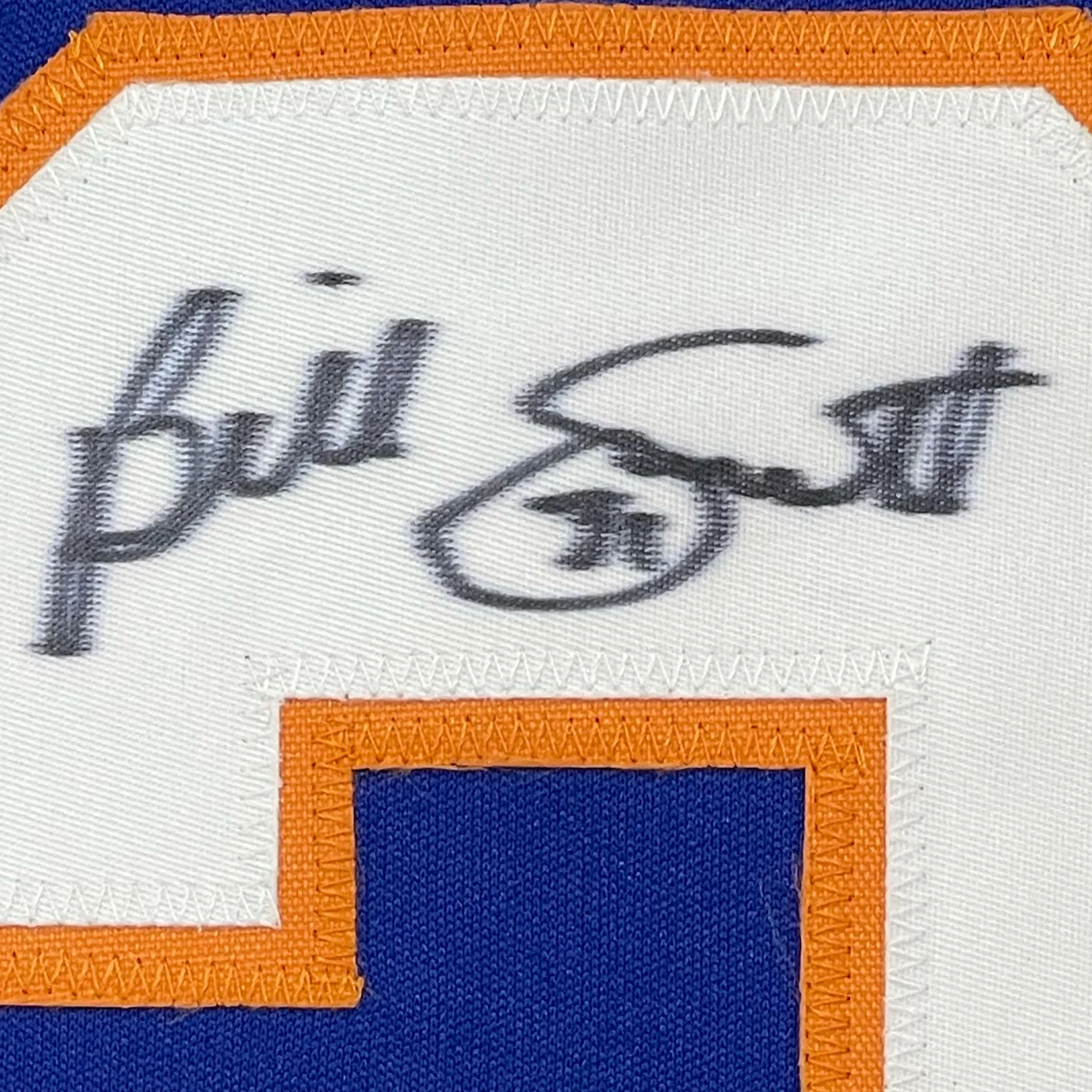 Framed Autographed/Signed Billy Smith 35x39 New York Blue Hockey Jersey JSA COA - Image 2