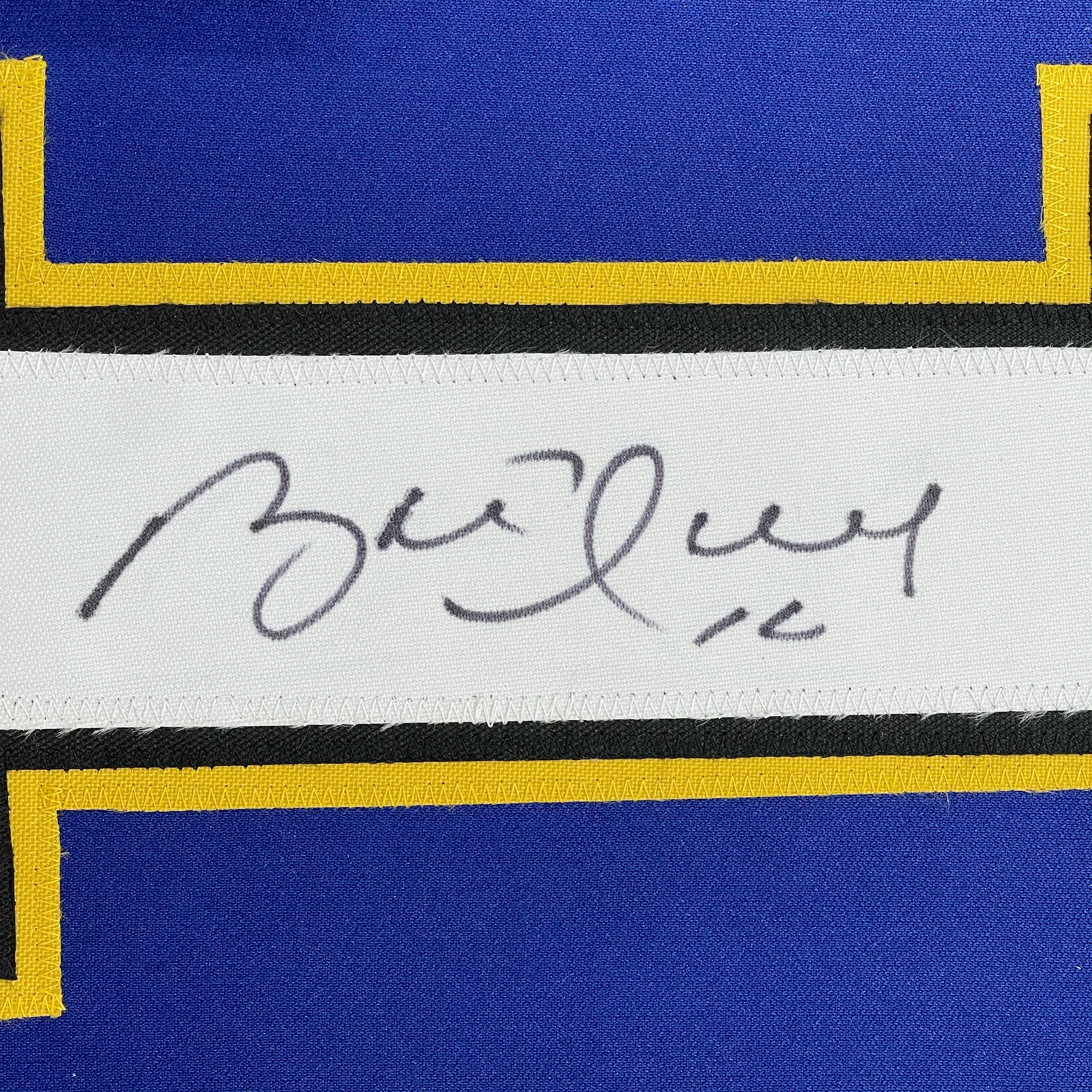 Framed Autographed/Signed Brett Hull 35x39 St. Louis Blue White Numbers Hockey Jersey JSA COA - Image 2