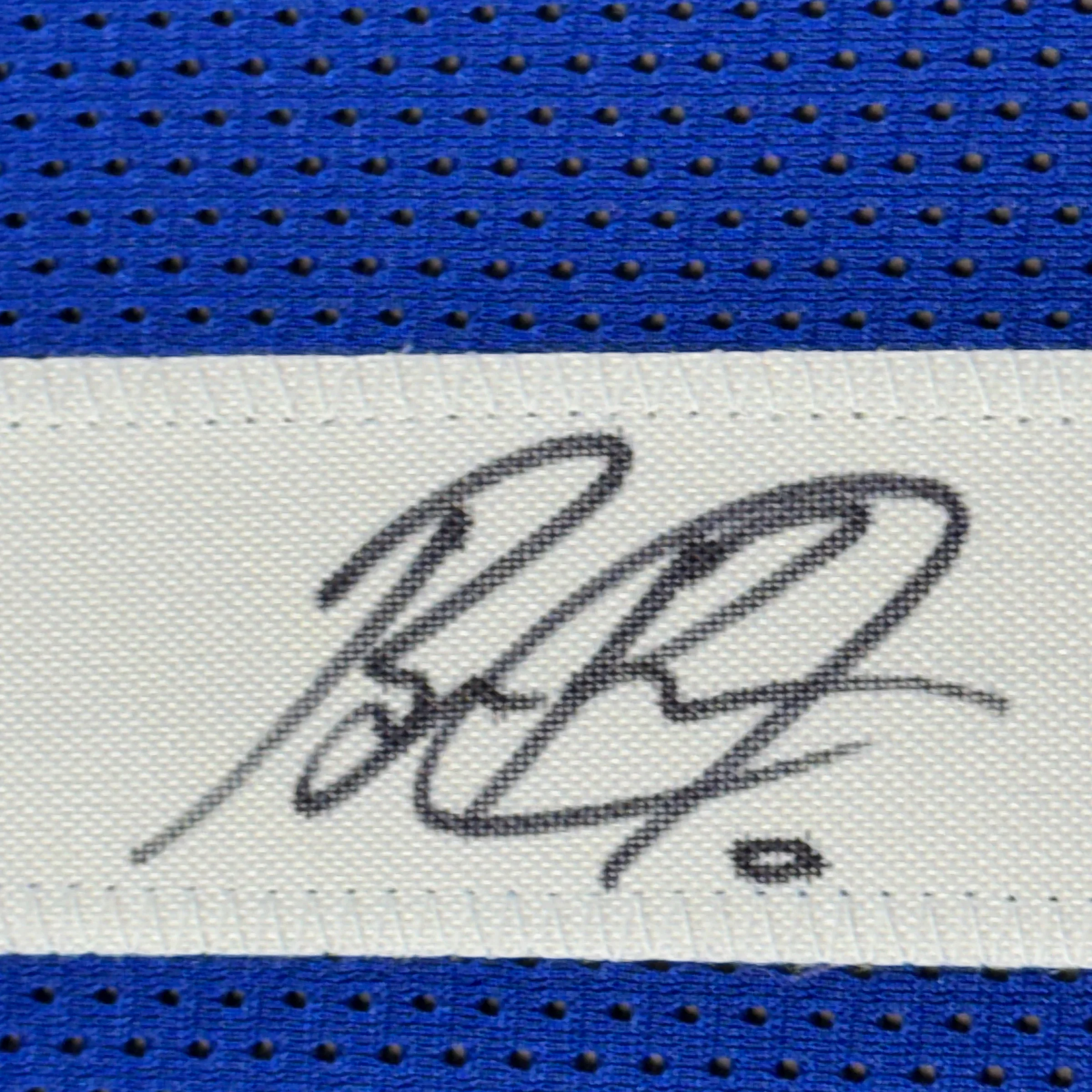 Framed Autographed/Signed Brian Burns 35x39 New York Blue Football Jersey JSA COA - Image 2