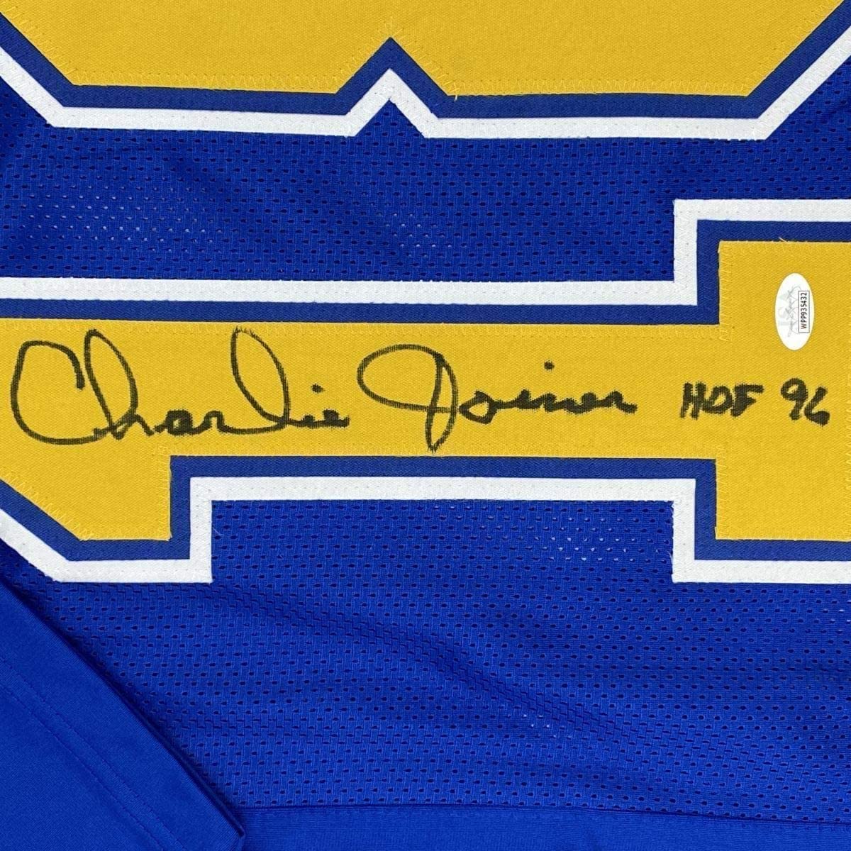 Framed Autographed/Signed Charlie Joiner HOF 96 35x39 San Diego Royal Blue/Yellow Football Jersey JSA COA - Image 2