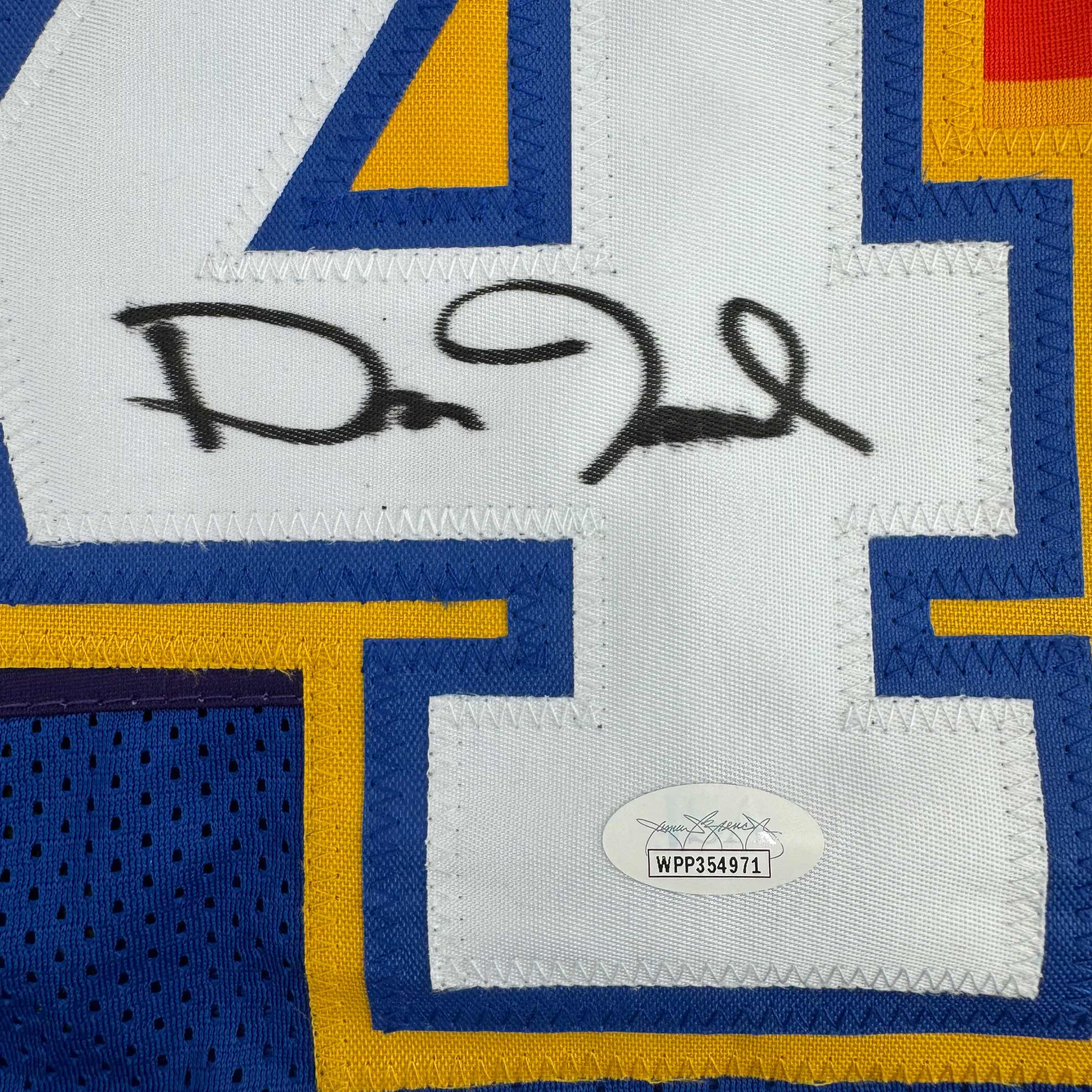 Framed Autographed/Signed Dan Issel 35x39 Denver Blue Retro Rainbow Basketball Jersey JSA COA - Image 2