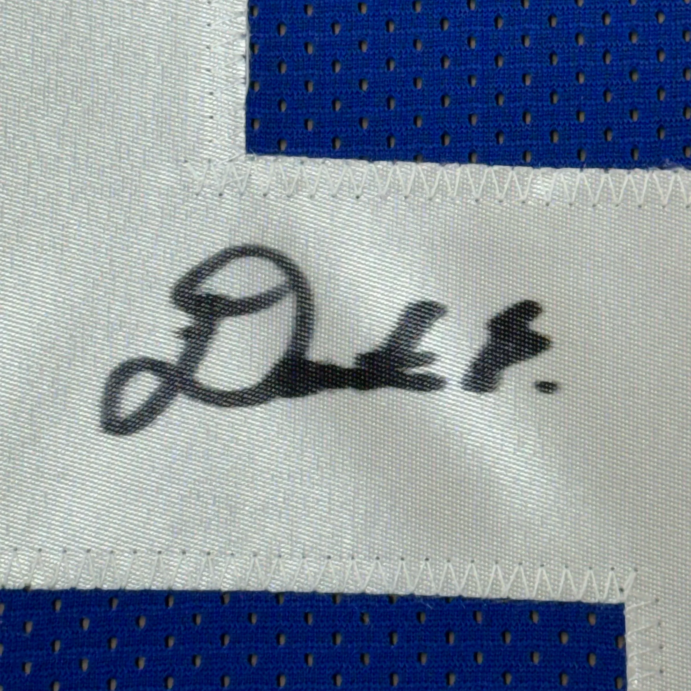 Framed Autographed/Signed Deonte Banks 35x39 New York Blue Football Jersey Beckett BAS COA - Image 2