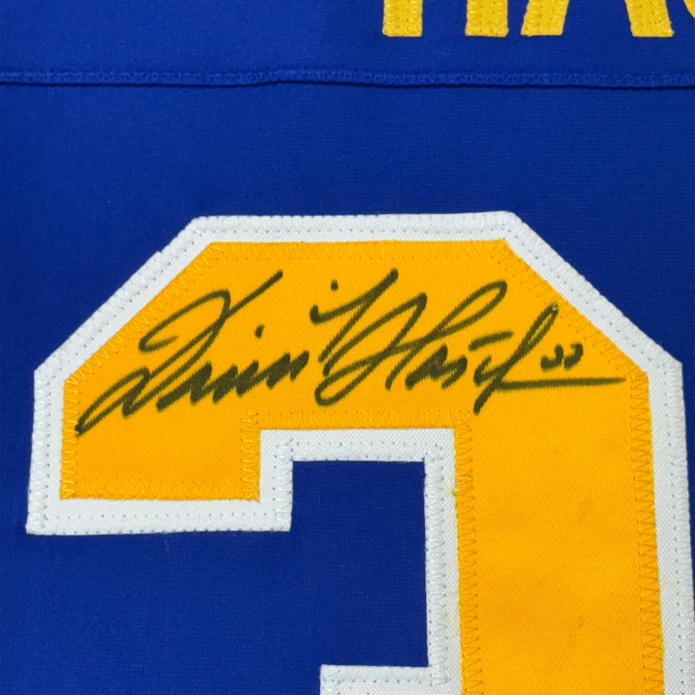Framed Autographed/Signed Dominik Hasek 35x39 Buffalo Blue Hockey Jersey Beckett BAS COA - Image 2