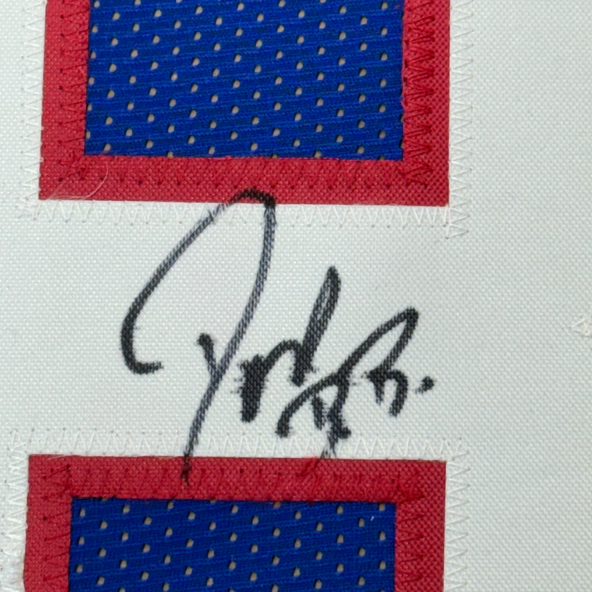 Framed Autographed/Signed Don Beebe 35x39 Buffalo Blue Football Jersey JSA COA - Image 2
