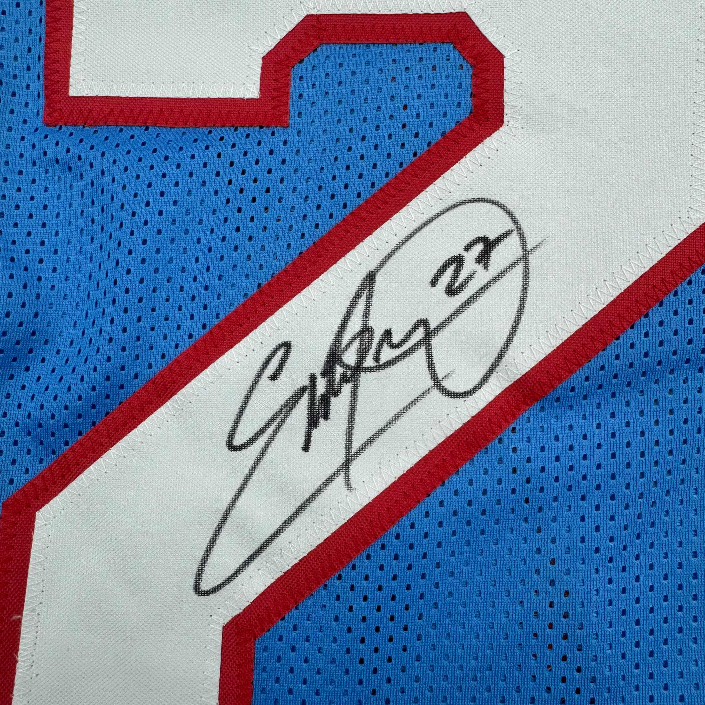 Framed Autographed/Signed Eddie George 35x39 Tennessee Retro Blue Football Jersey Beckett BAS COA - Image 2
