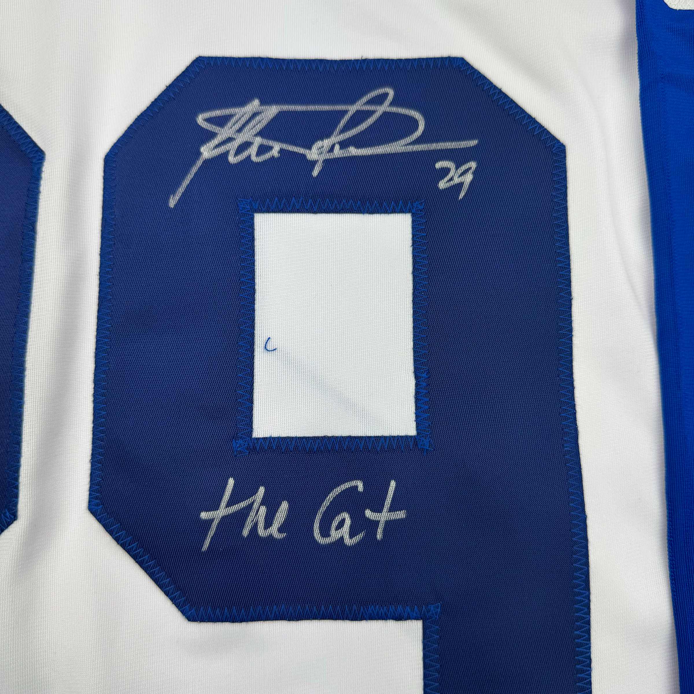 Framed Autographed/Signed Felix Potvin The Cat 35x39 Toronto White Hockey Jersey JSA COA - Image 2