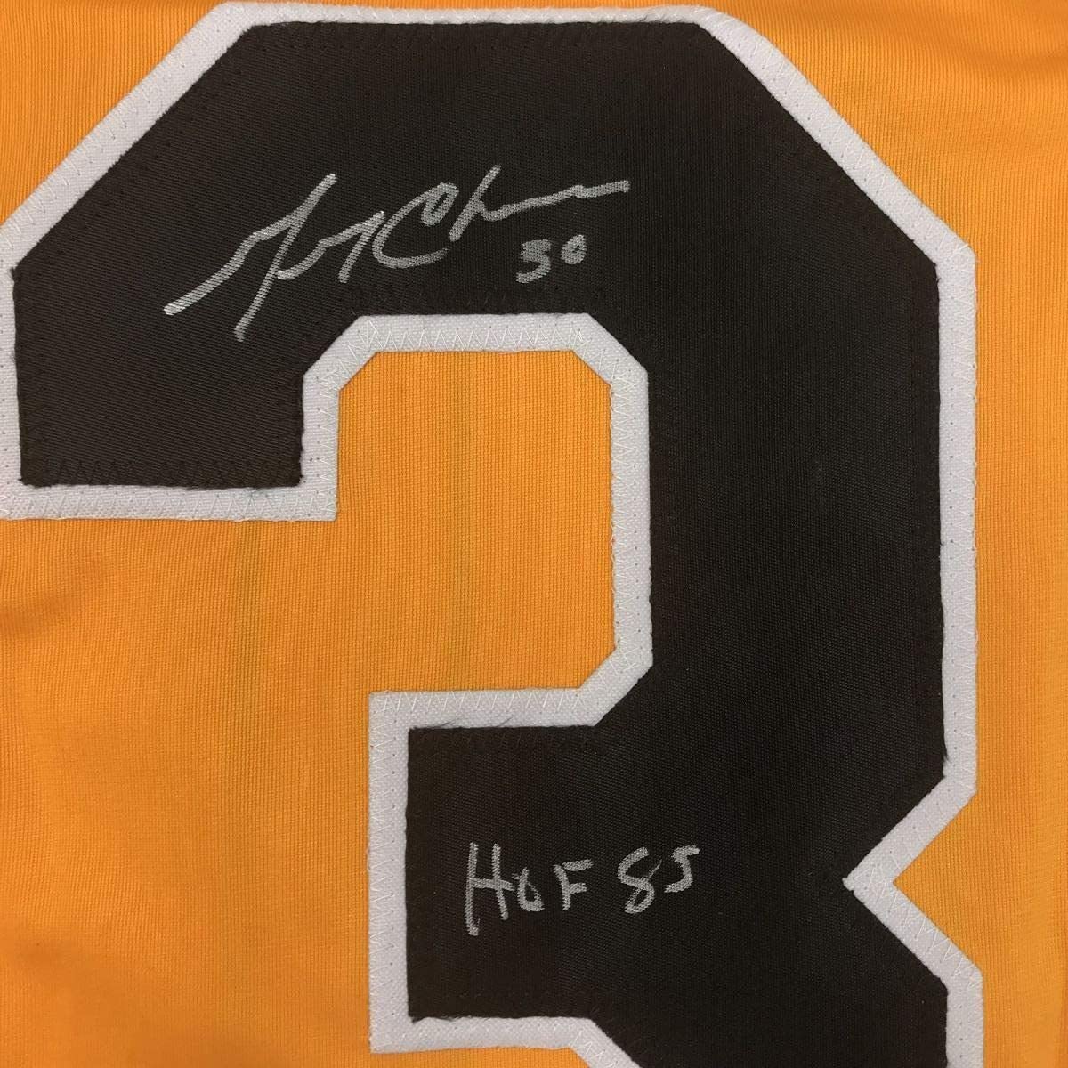 Framed Autographed/Signed Gerry Cheevers HOF 85 35x39 Boston Yellow Hockey Jersey JSA COA - Image 2