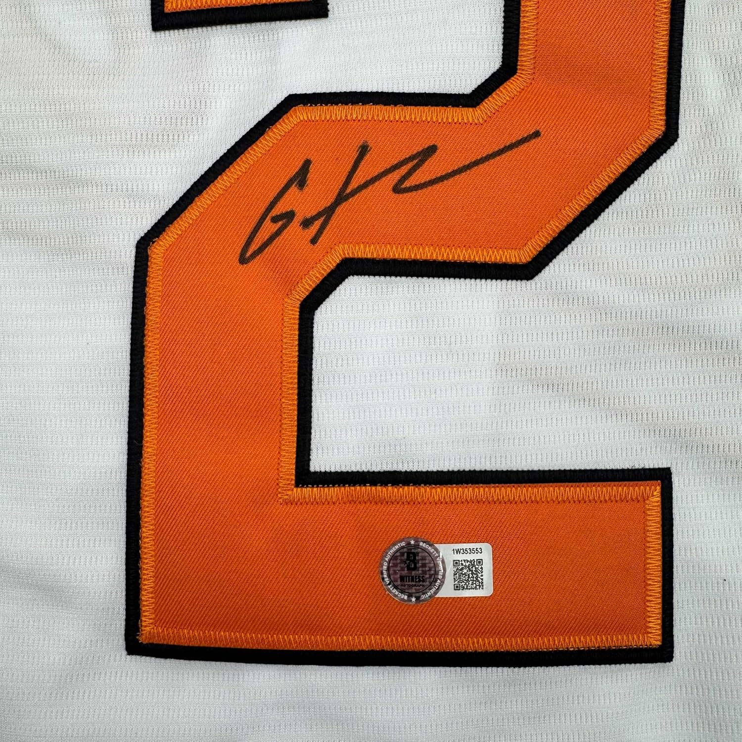 Framed Autographed/Signed Gunnar Henderson 35x39 Baltimore White Baseball Jersey Beckett BAS COA - Image 2