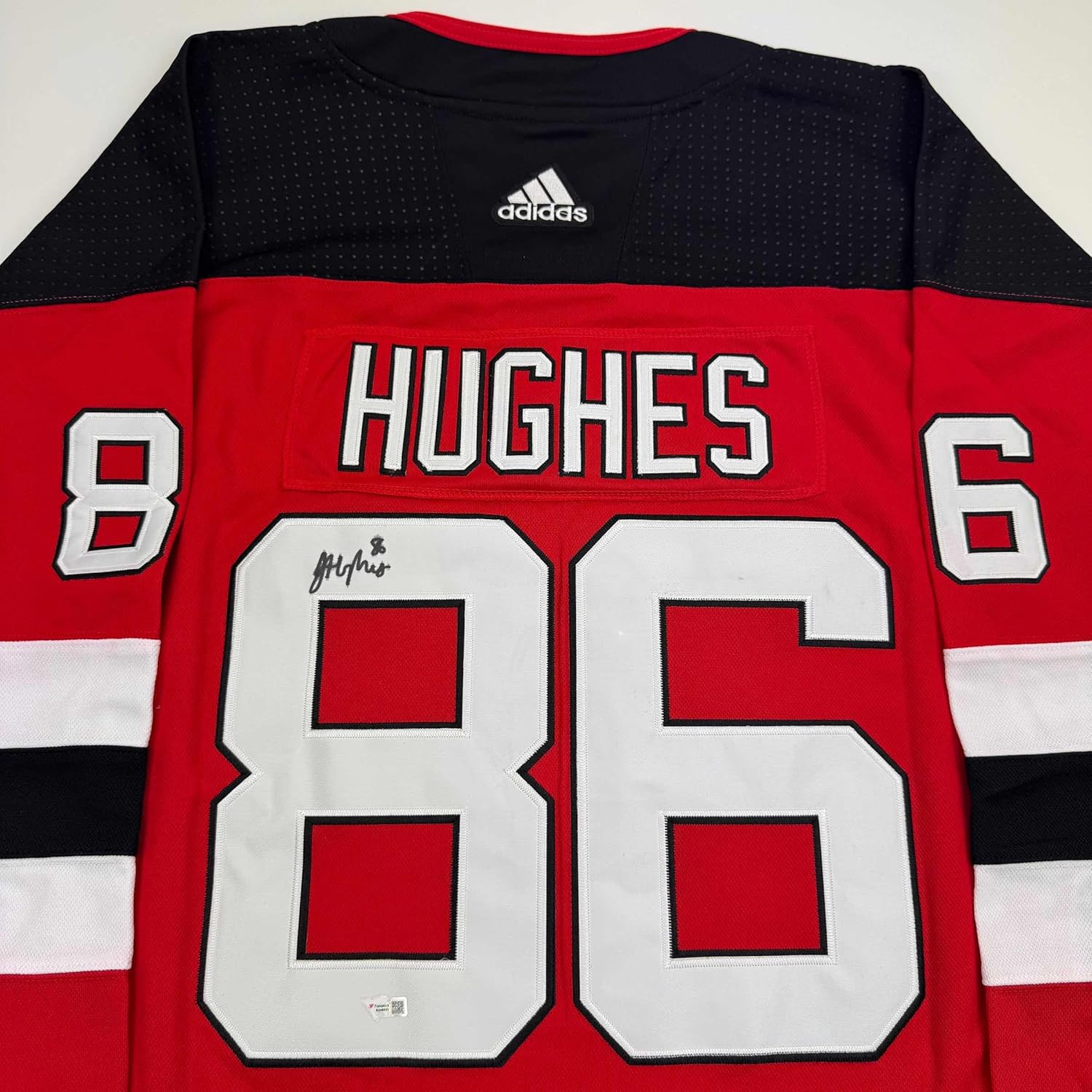 Framed Autographed/Signed Jack Hughes 35x39 New Jersey Devils Authentic Red Hockey Jersey Fanatics COA - Image 2