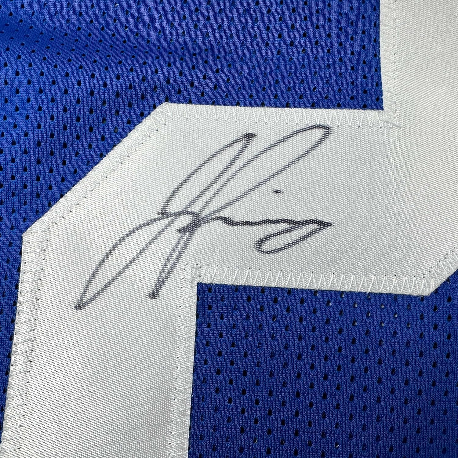 Framed Autographed/Signed Jason Pinnock 35x39 New York Blue Football Jersey PSA/DNA COA - Image 2