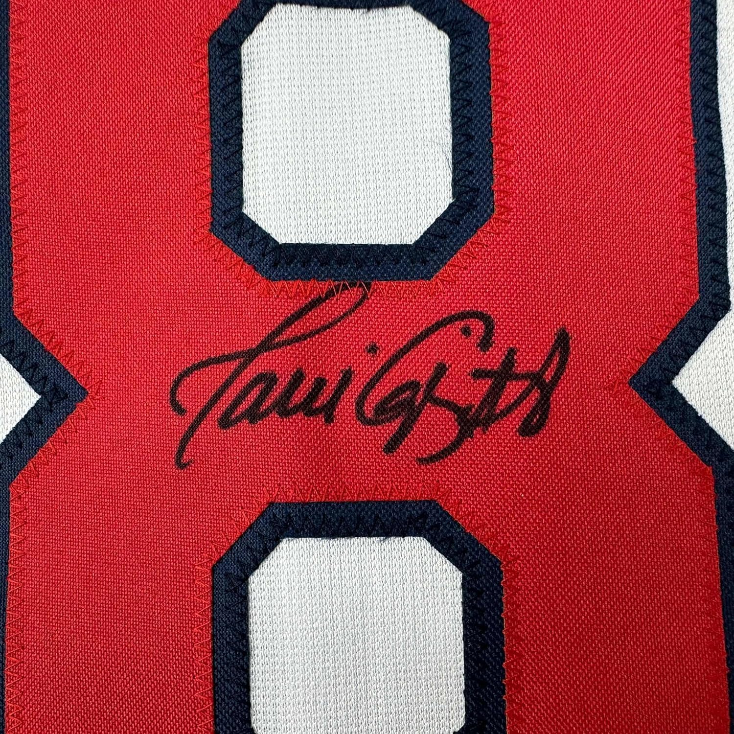 Framed Autographed/Signed Javy Lopez 35x39 Atlanta White Baseball Jersey JSA COA - Image 2