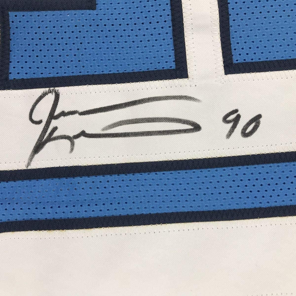 Framed Autographed/Signed Jevon Kearse 35x39 Tennessee Powder Blue Football Jersey JSA COA - Image 2