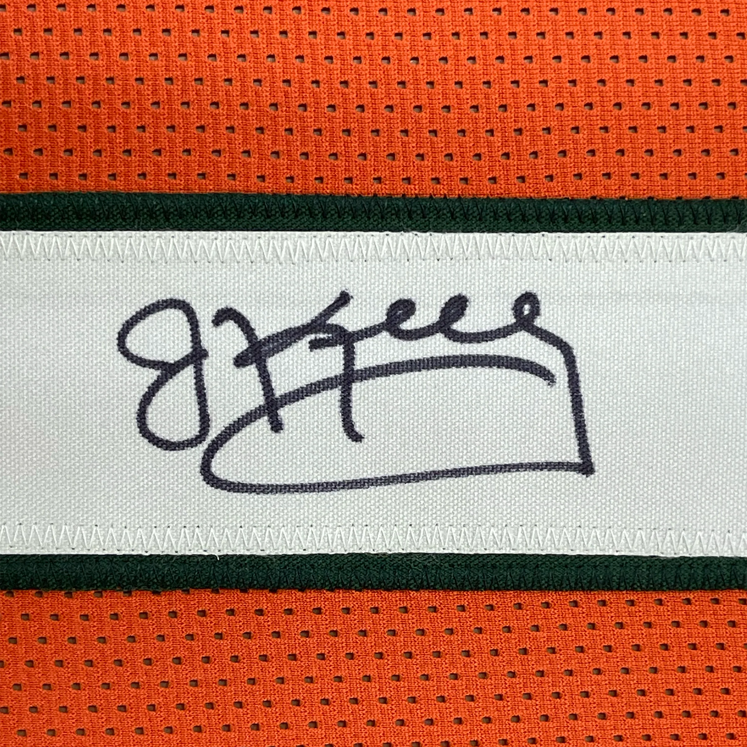 Framed Autographed/Signed Jim Kelly 35x39 Miami Hurricanes Orange College Football Jersey JSA COA - Image 2