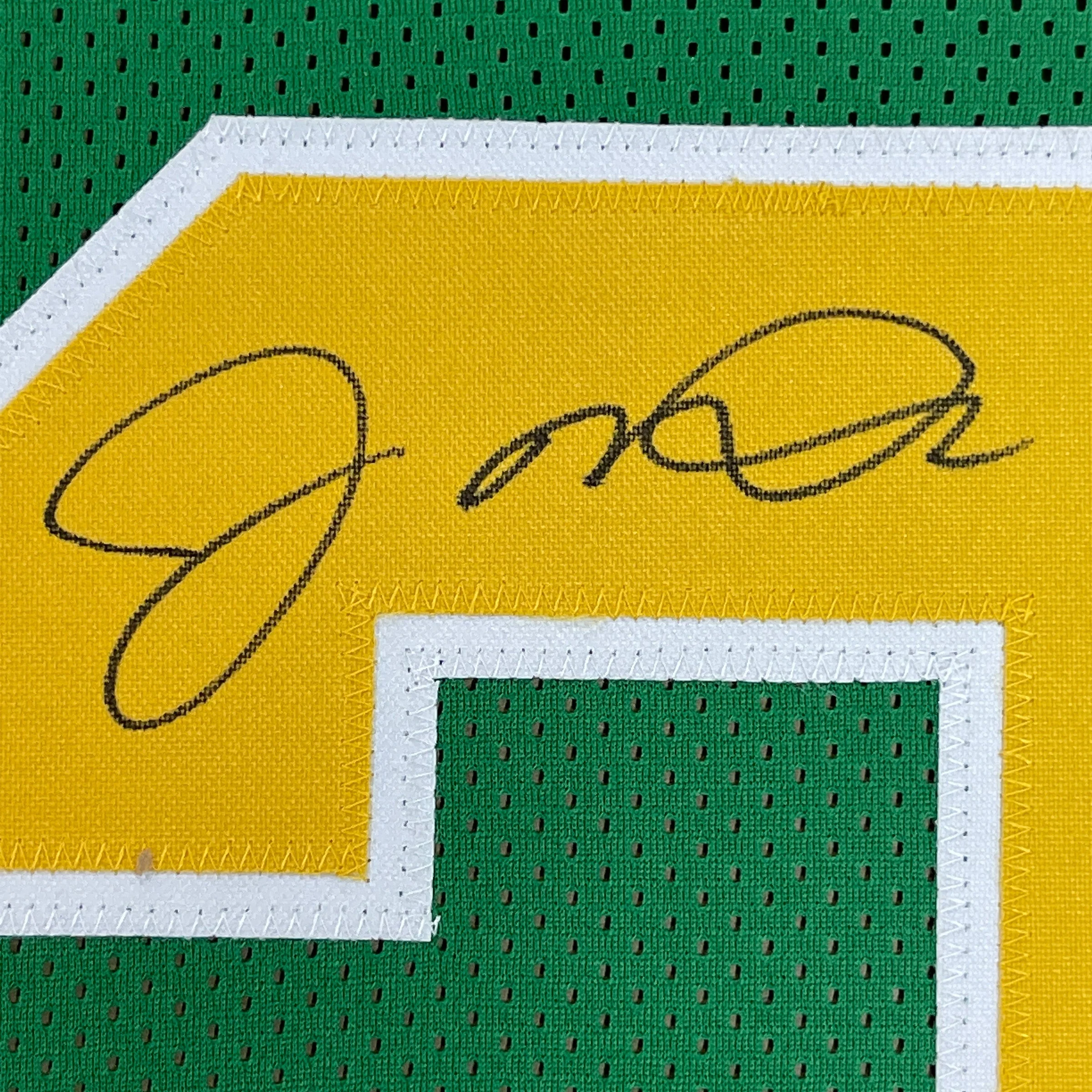 Framed Autographed/Signed Joe Montana 35x39 Notre Dame Green College Football Jersey JSA COA - Image 2