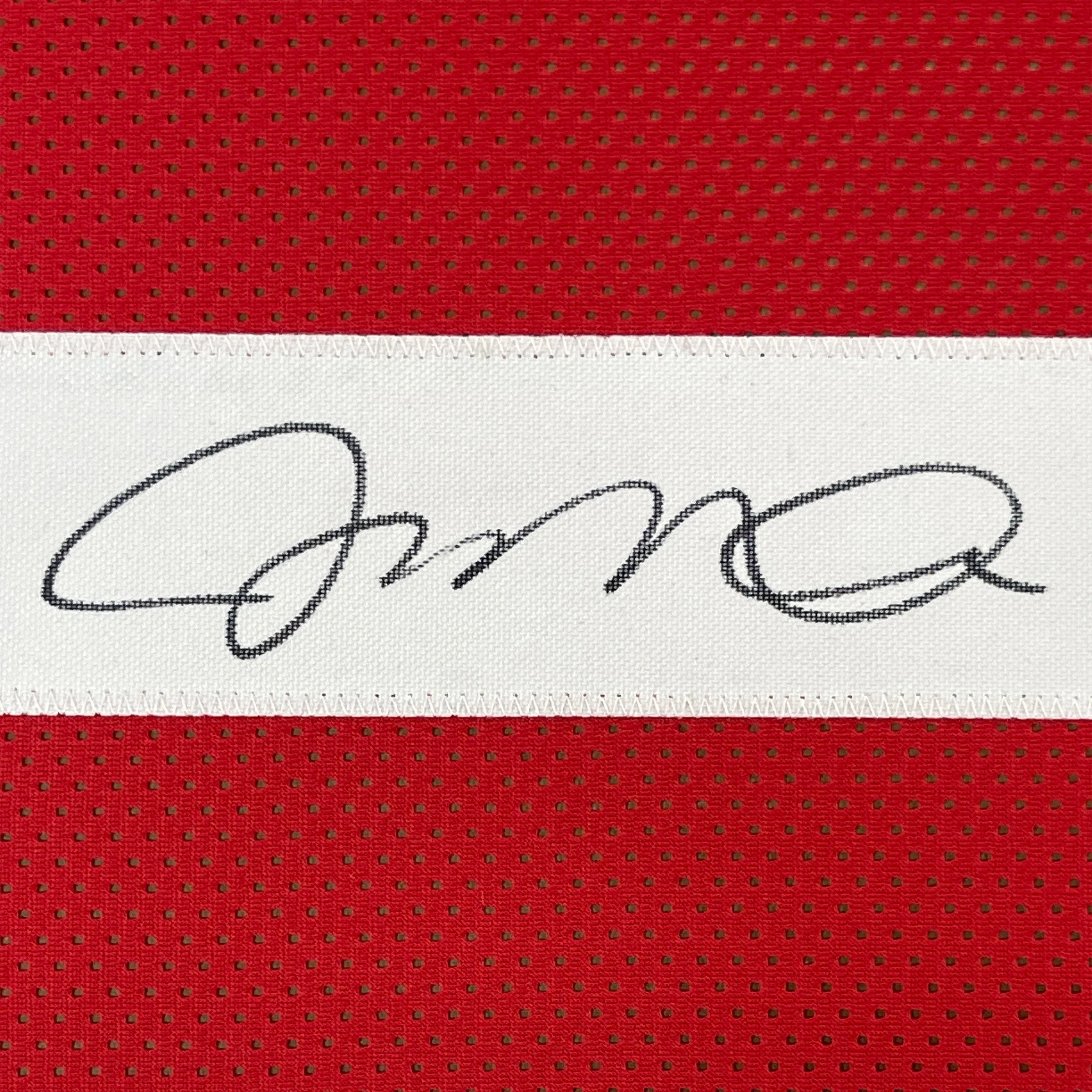 Framed Autographed/Signed Joe Montana 35x39 San Francisco Red Football Jersey JSA COA - Image 2