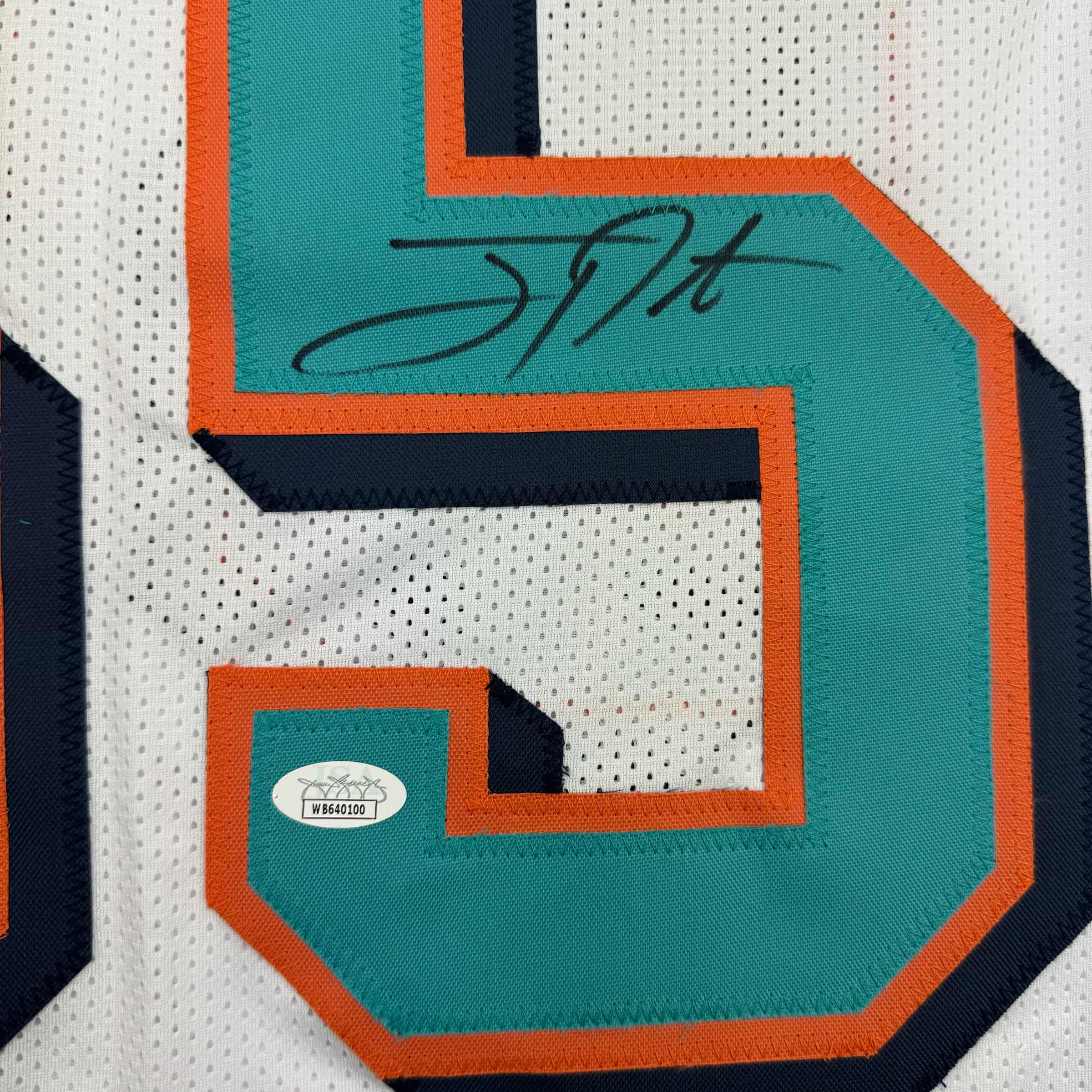 Framed Autographed/Signed Joey Porter Sr. 35x39 Miami White Football Jersey JSA COA - Image 2