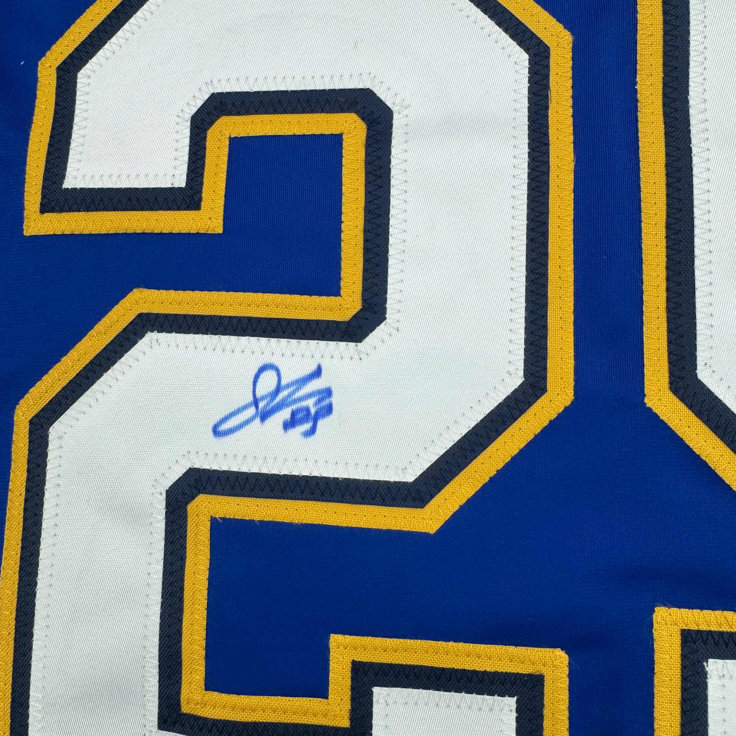 Framed Autographed/Signed Jordan Kyrou 35x39 St. Louis Blue Hockey Jersey JSA COA - Image 2