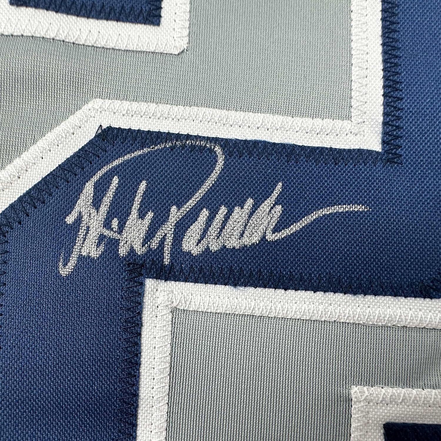 Framed Autographed/Signed Jorge Posada 35x39 New York Grey Baseball Jersey Beckett BAS COA - Image 2