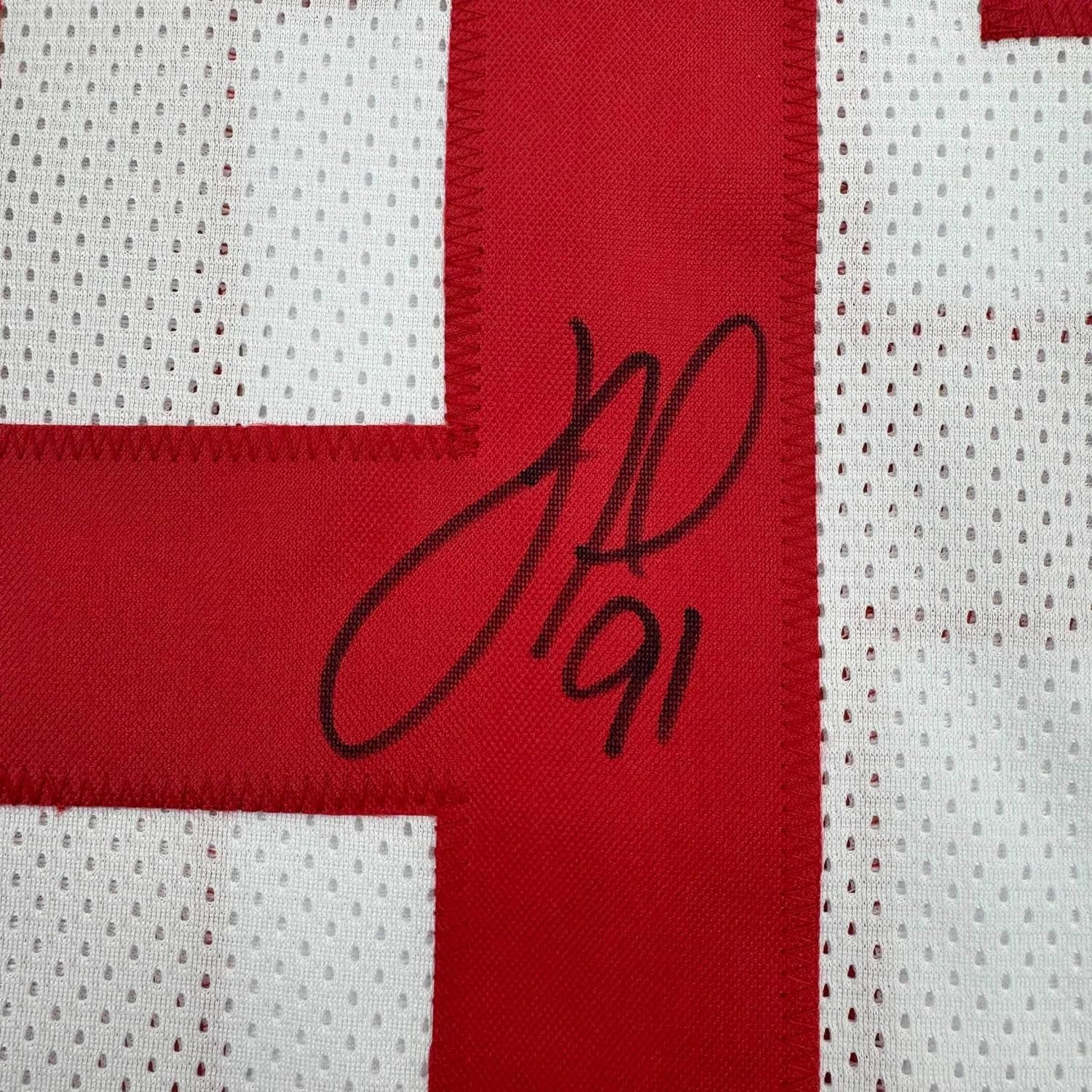 Framed Autographed/Signed Justin Tuck 35x39 New York White Football Jersey JSA COA - Image 2