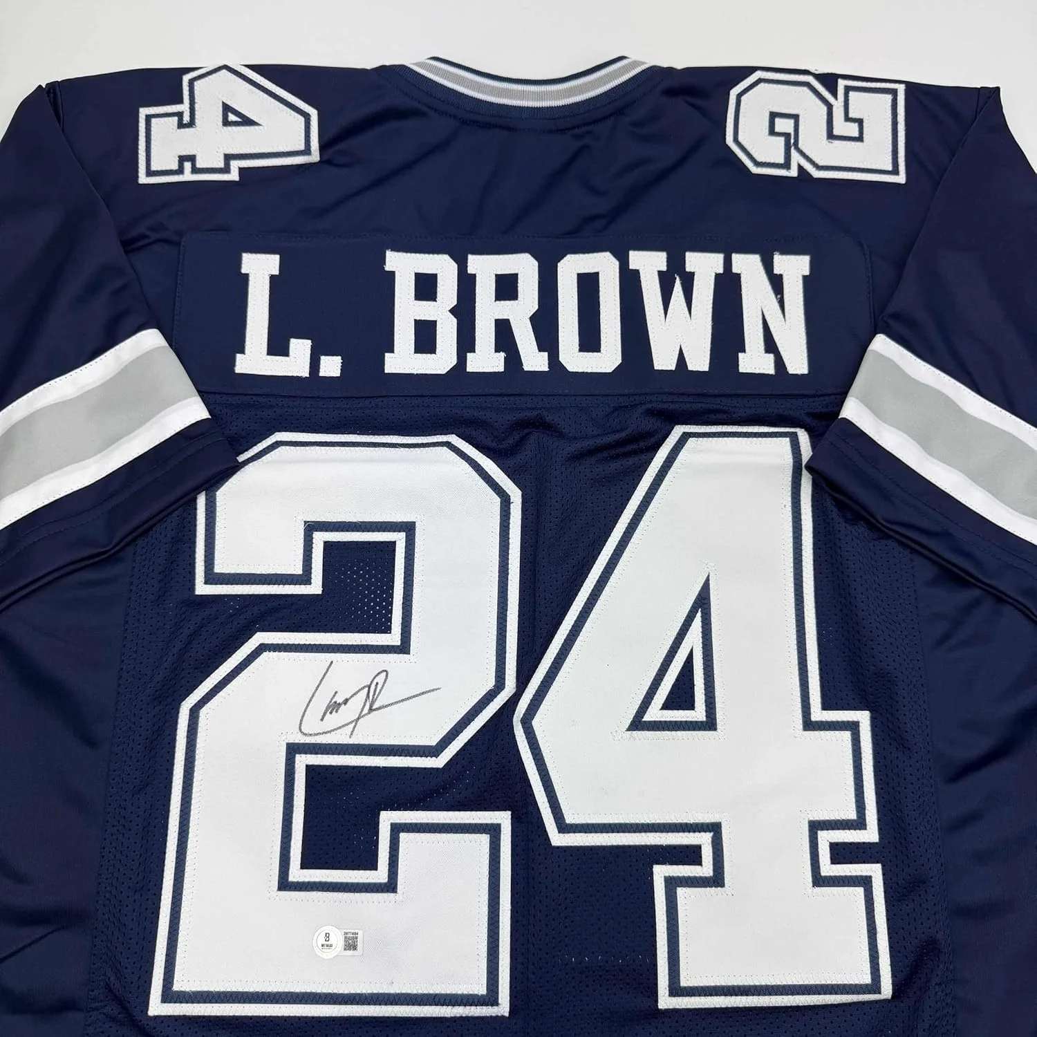 Framed Autographed/Signed Larry Brown 35x39 Dallas Blue Football Jersey Beckett BAS COA - Image 2