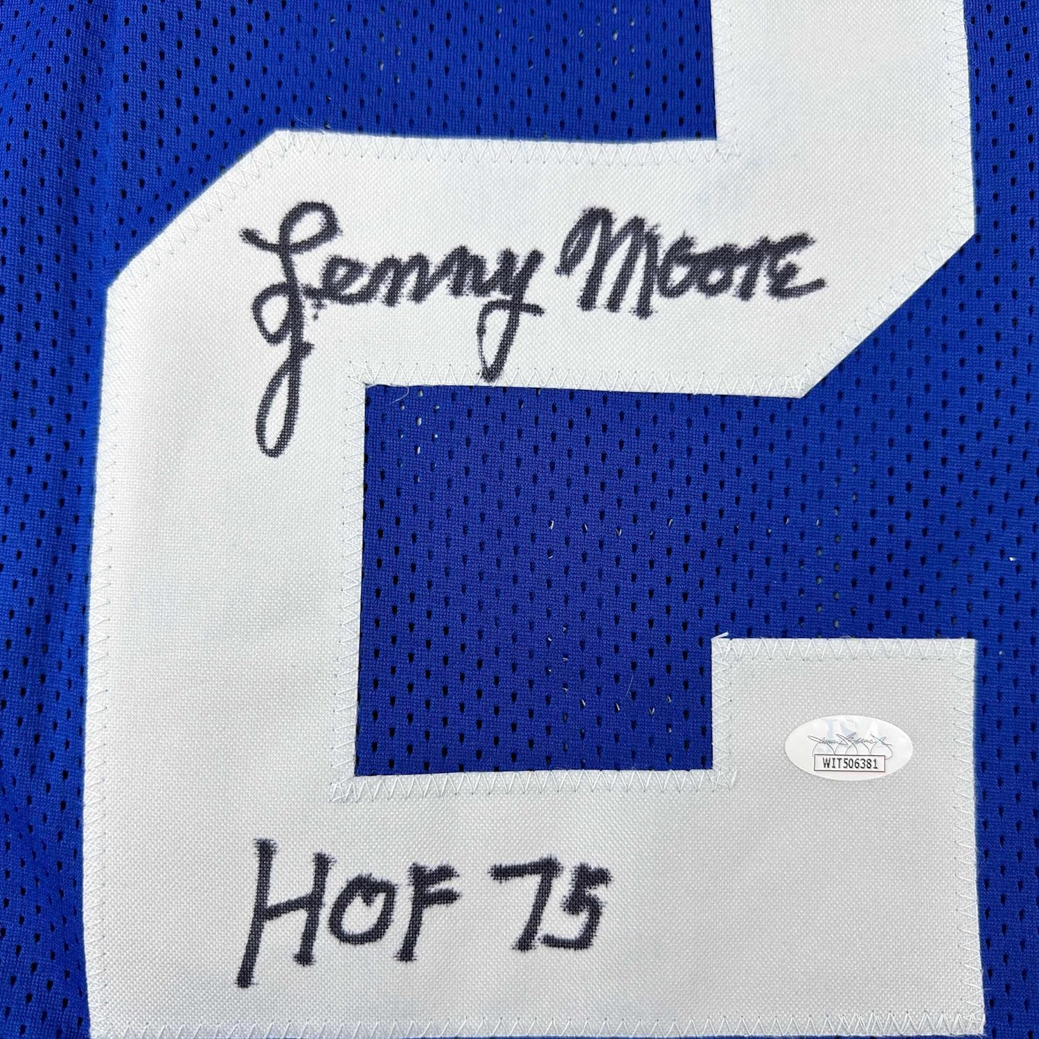 Framed Autographed/Signed Lenny Moore 35x39 HOF 75 Baltimore Blue Football Jersey JSA COA - Image 2