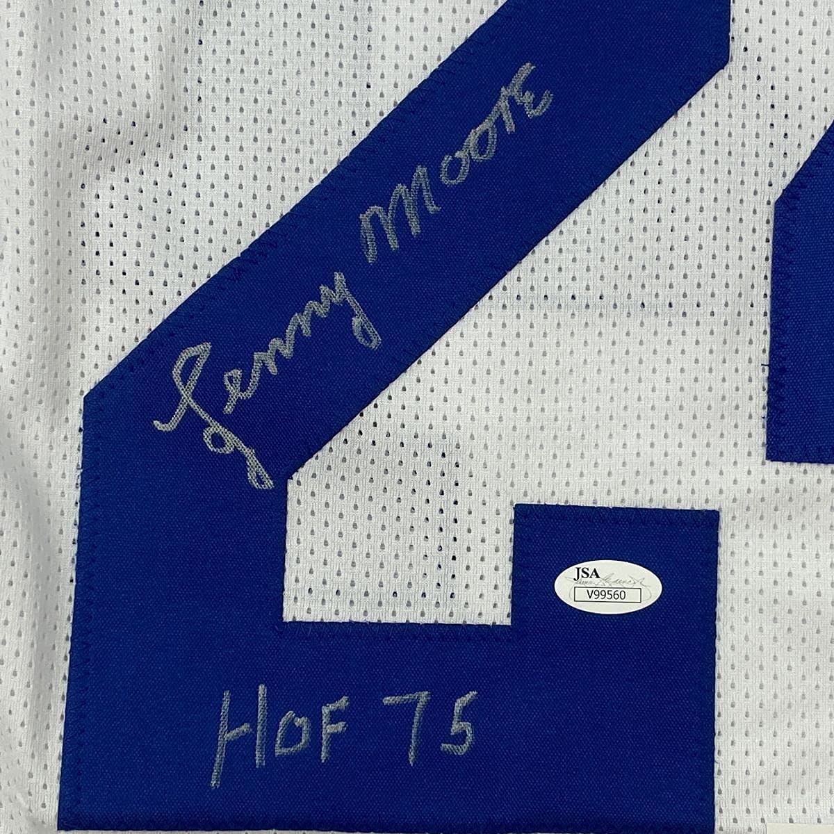 Framed Autographed/Signed Lenny Moore 35x39 HOF 75 Baltimore White Football Jersey JSA COA - Image 2