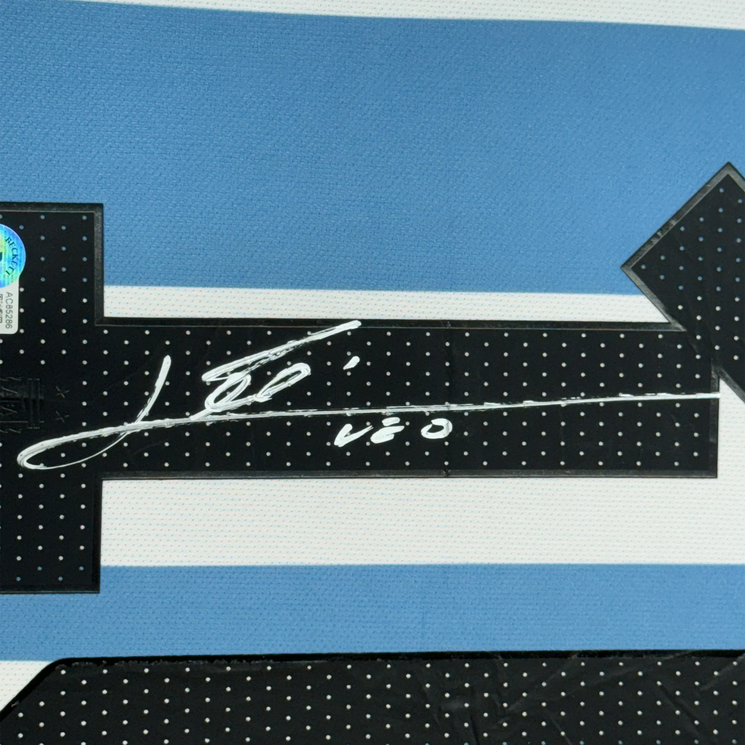 Framed Autographed/Signed Lionel Leo Messi 35x39 Argentina Blue/White Soccer Jersey Beckett BAS COA/LOA #2 - Image 2