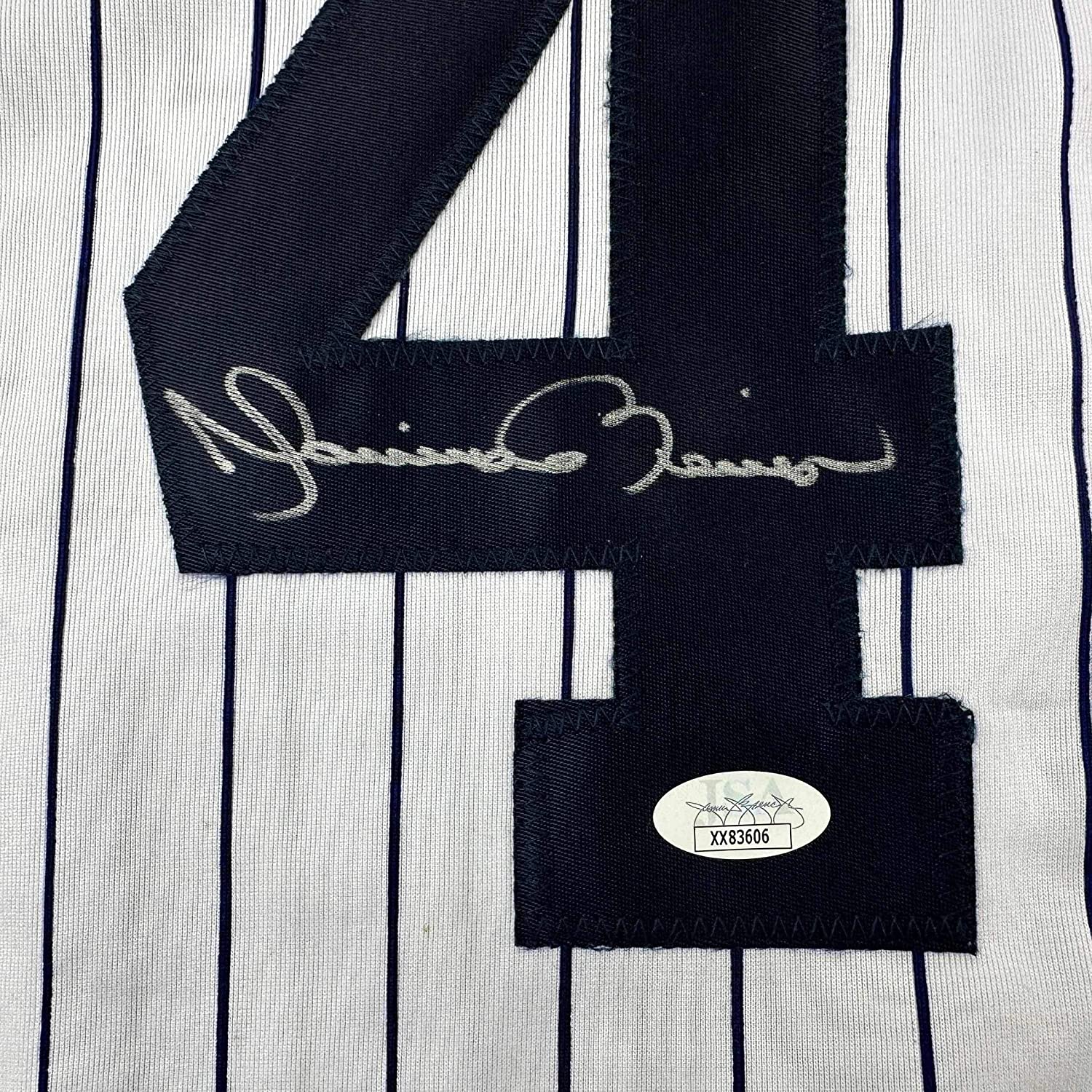 Framed Autographed/Signed Mariano Rivera 35x39 New York Pinstripe Baseball Jersey JSA COA/LOA - Image 2