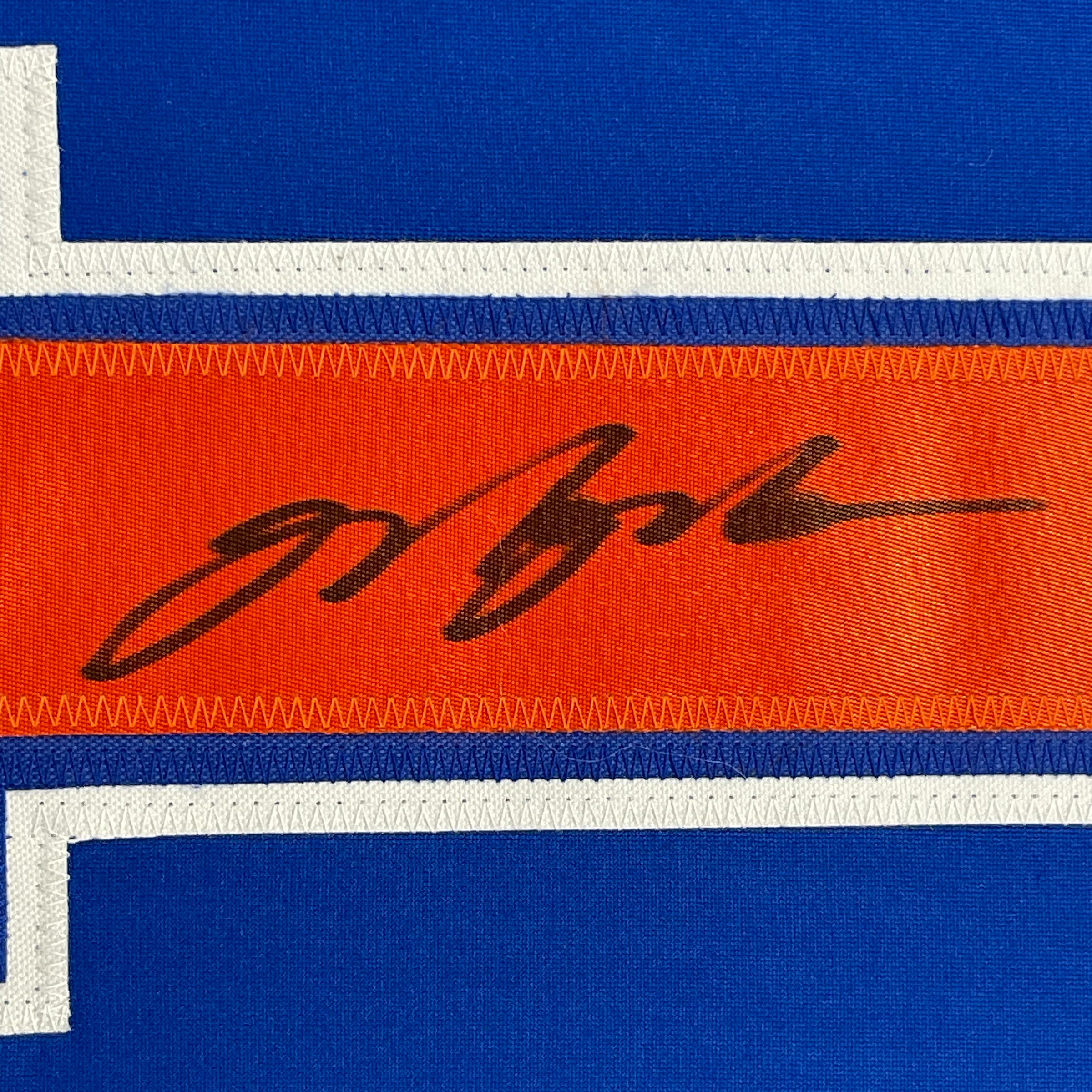 Framed Autographed/Signed Mark Messier 35x39 Edmonton Blue Hockey Jersey JSA COA - Image 2