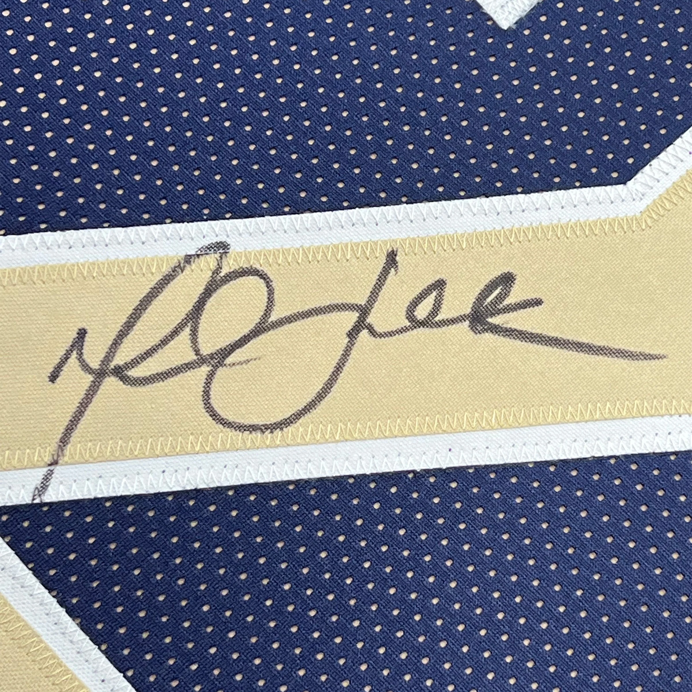 Framed Autographed/Signed Marshall Faulk 35x39 St. Louis Navy Blue Football Jersey Beckett BAS COA - Image 2
