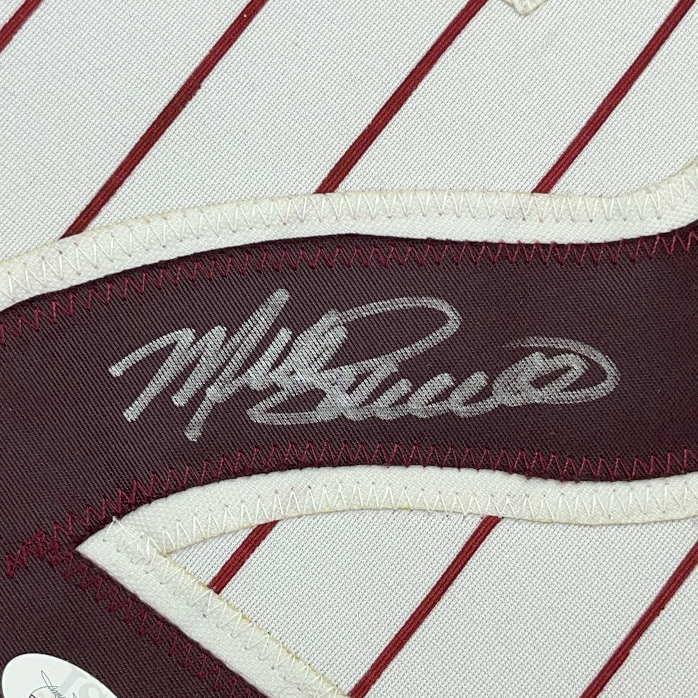 Framed Autographed/Signed Mike Schmidt 35x39 Philadelphia Pinstripe Baseball Jersey JSA COA - Image 2