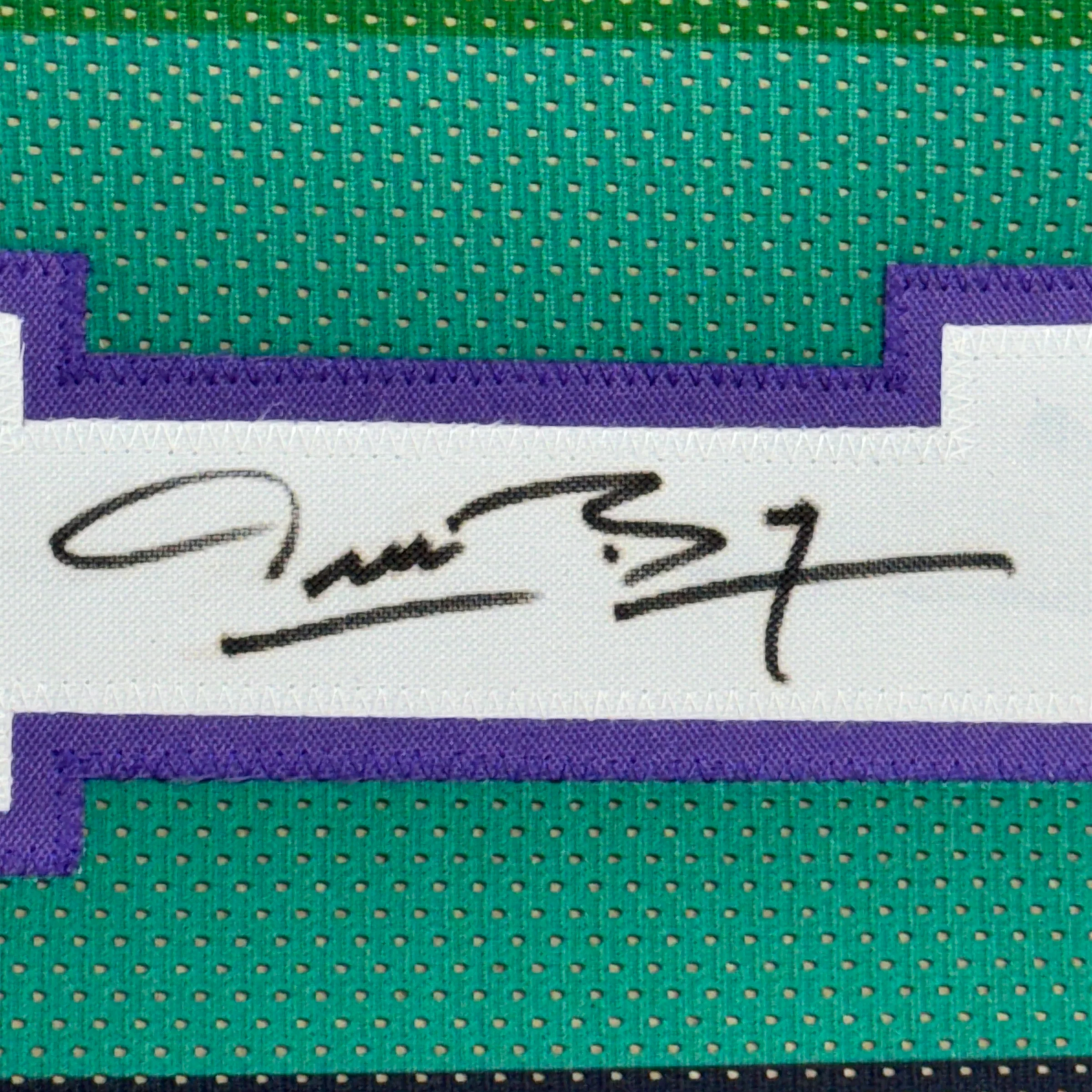 Framed Autographed/Signed Muggsy Bogues 35x39 Charlotte Teal Basketball Jersey PSA/DNA COA - Image 2