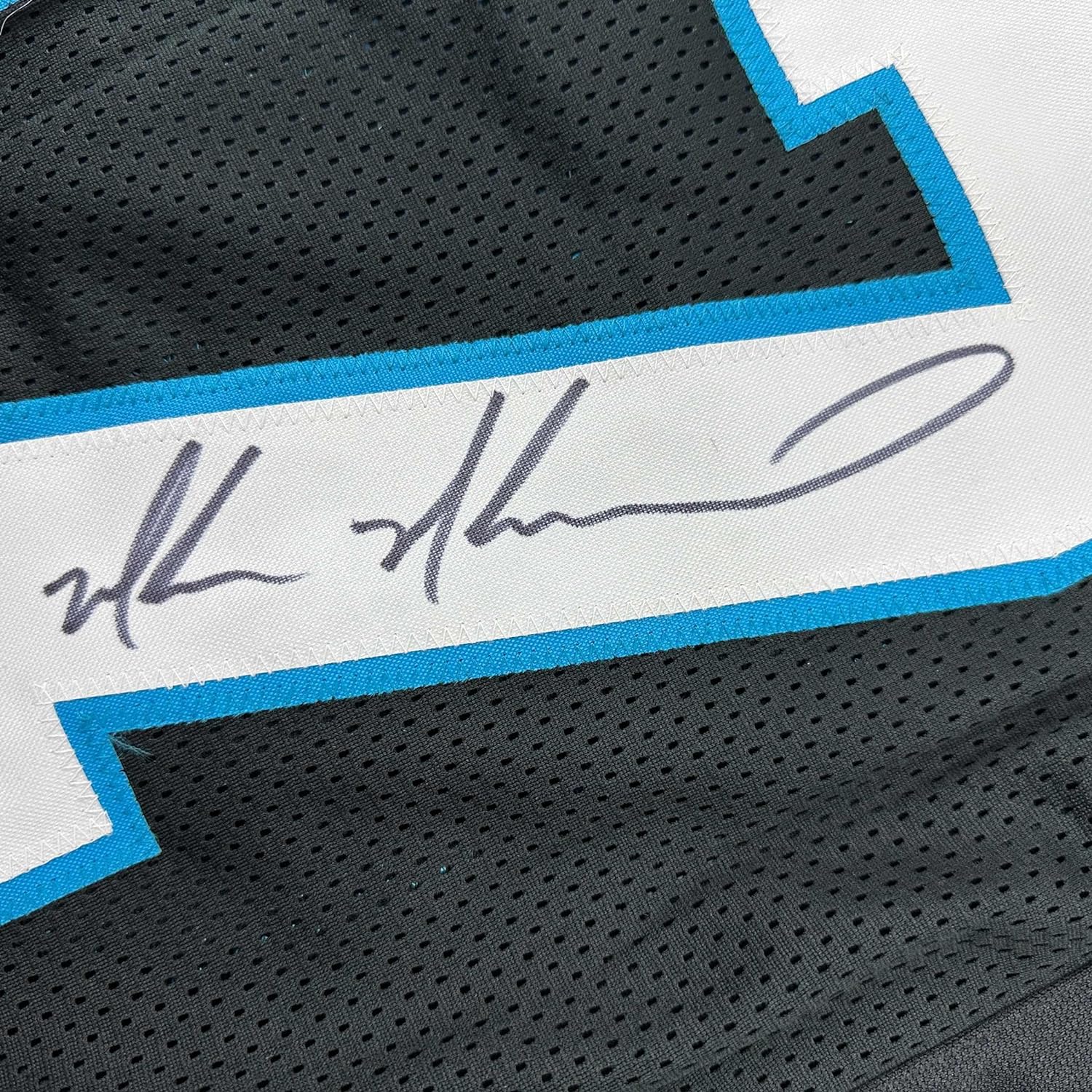 Framed Autographed/Signed Muhsin Muhammad 35x39 Carolina Black Football Jersey Beckett BAS COA - Image 2