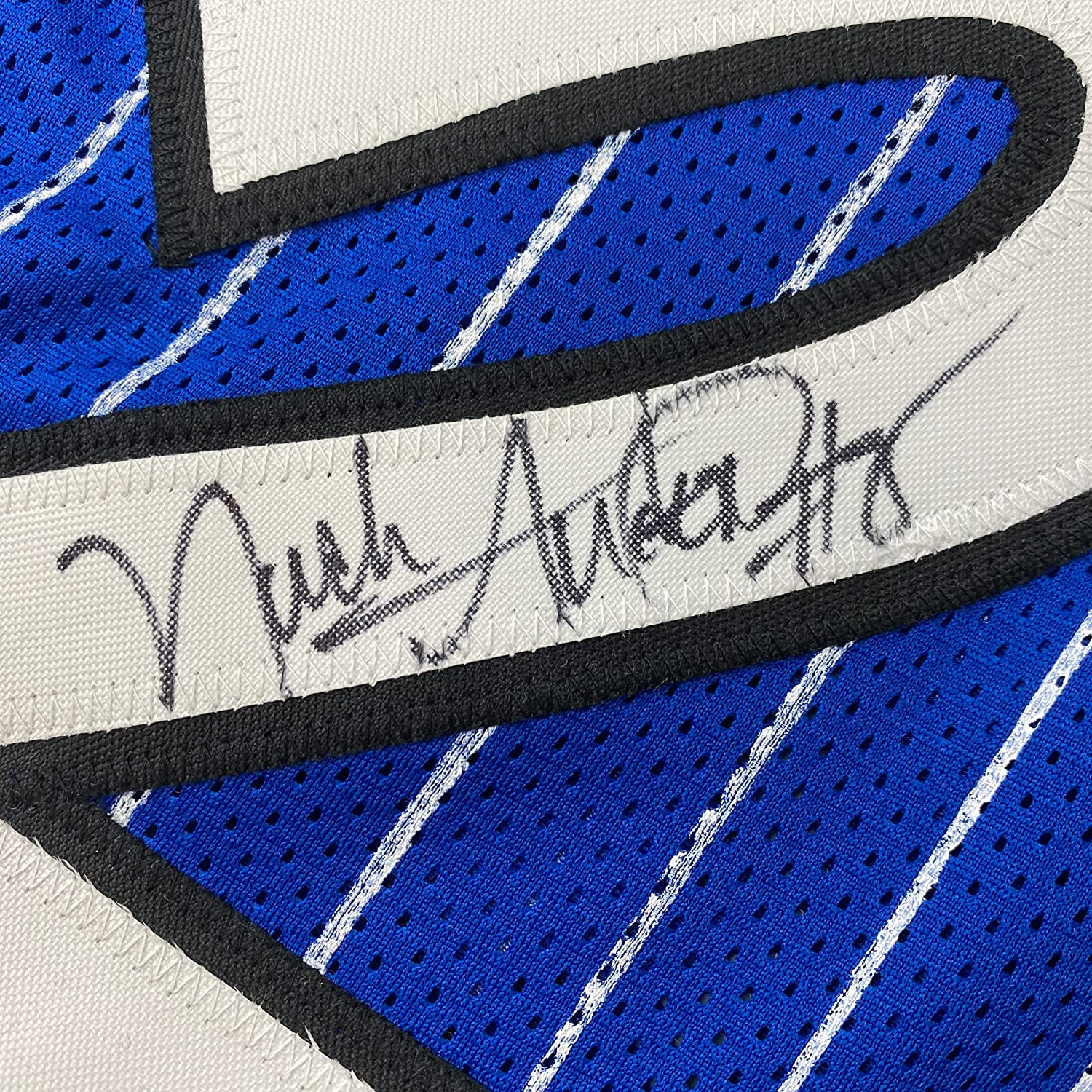 Framed Autographed/Signed Nick Anderson 35x39 Orlando Blue Pinstripe Basketball Jersey PSA/DNA COA - Image 2