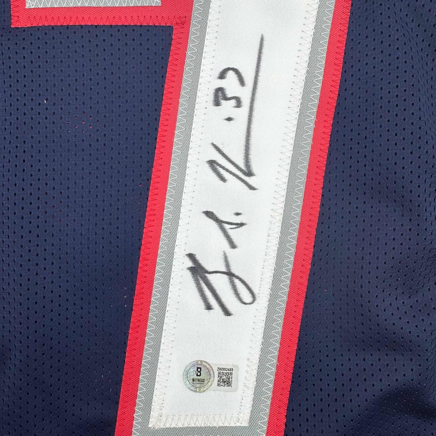 Framed Autographed/Signed Rodney Harrison 35x39 New England Blue Football Jersey Beckett BAS COA - Image 2