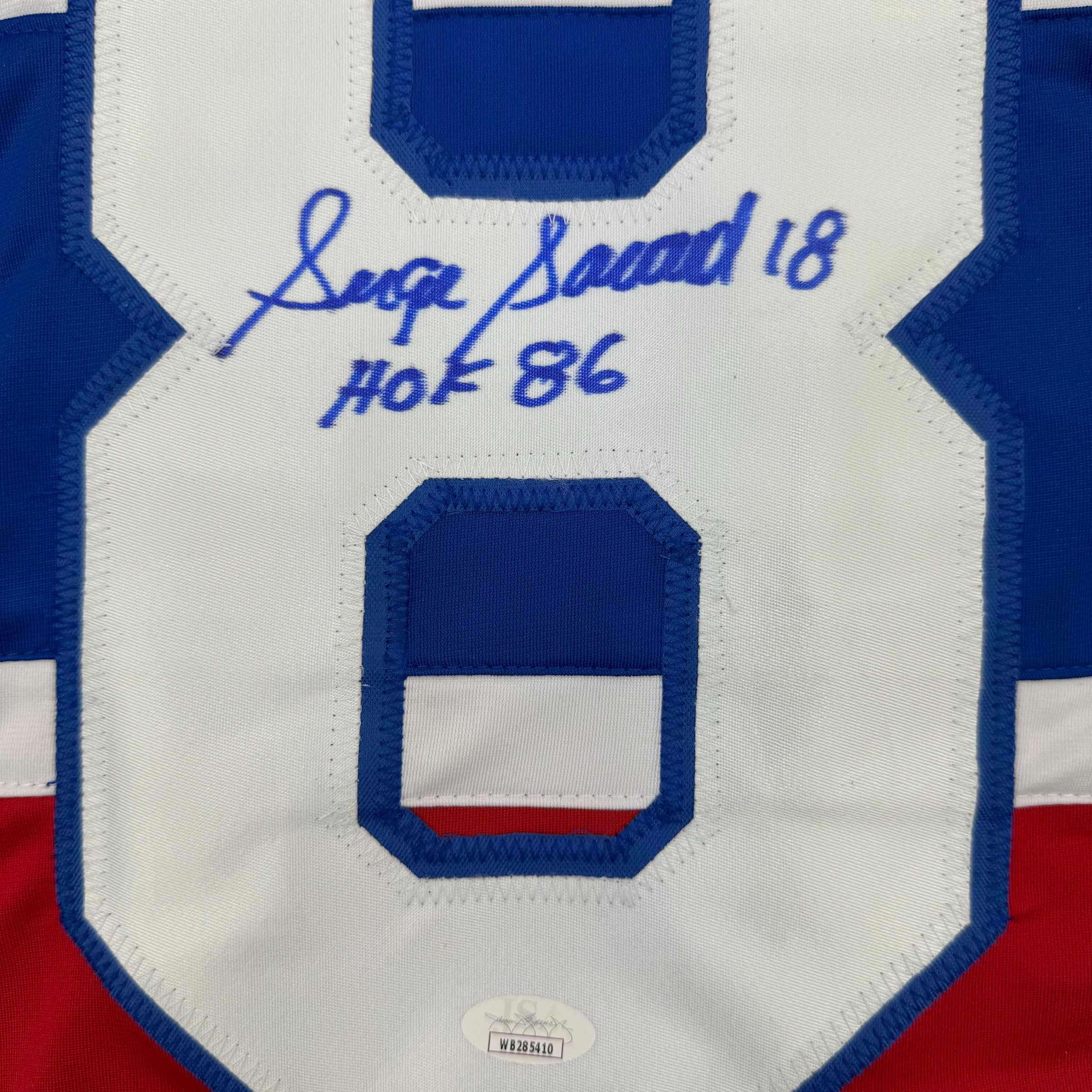 Framed Autographed/Signed Serge Savard 35x39 HOF 86 Montreal Red Hockey Jersey JSA COA - Image 2