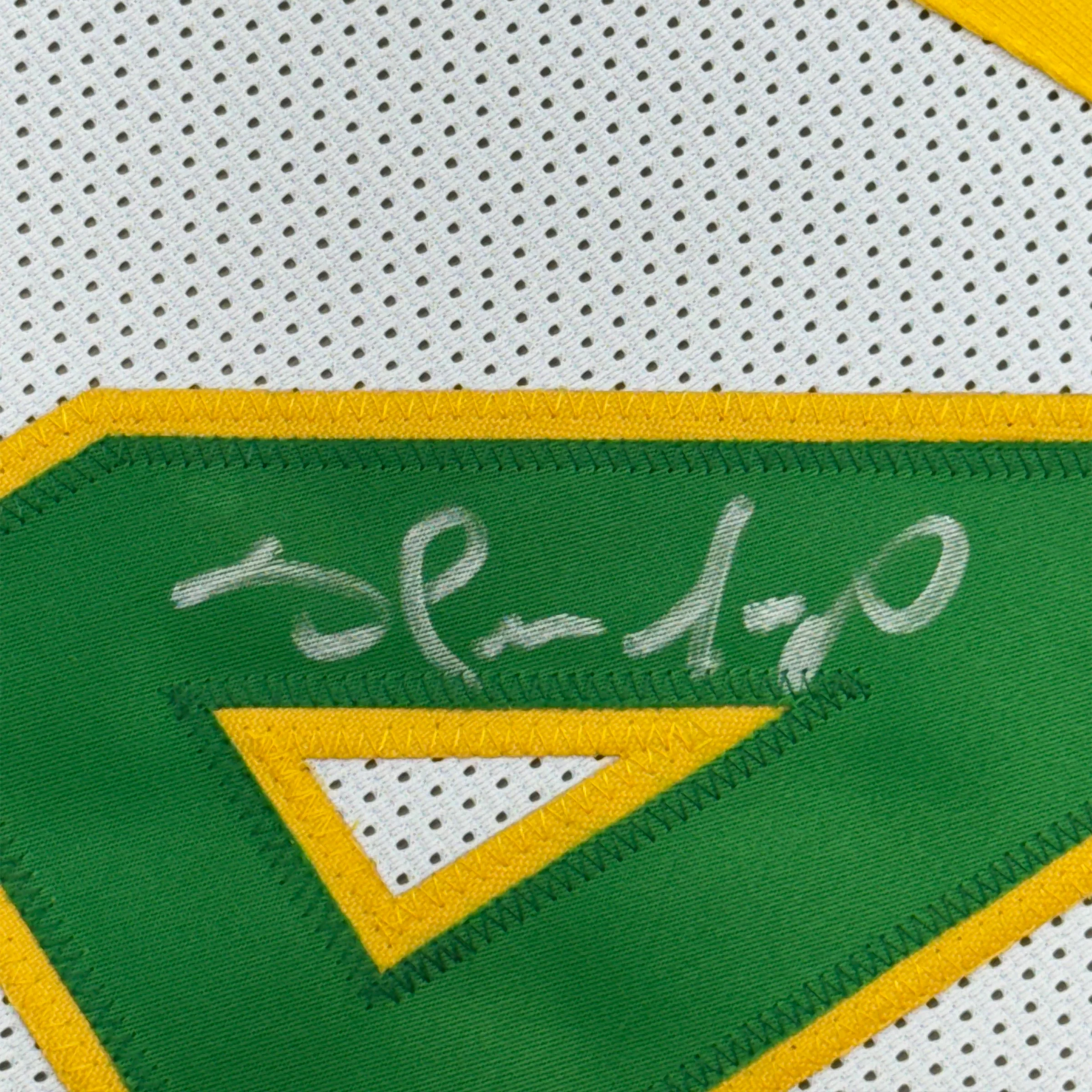 Framed Autographed/Signed Shawn Kemp 35x39 Seattle White Basketball Jersey JSA COA - Image 2