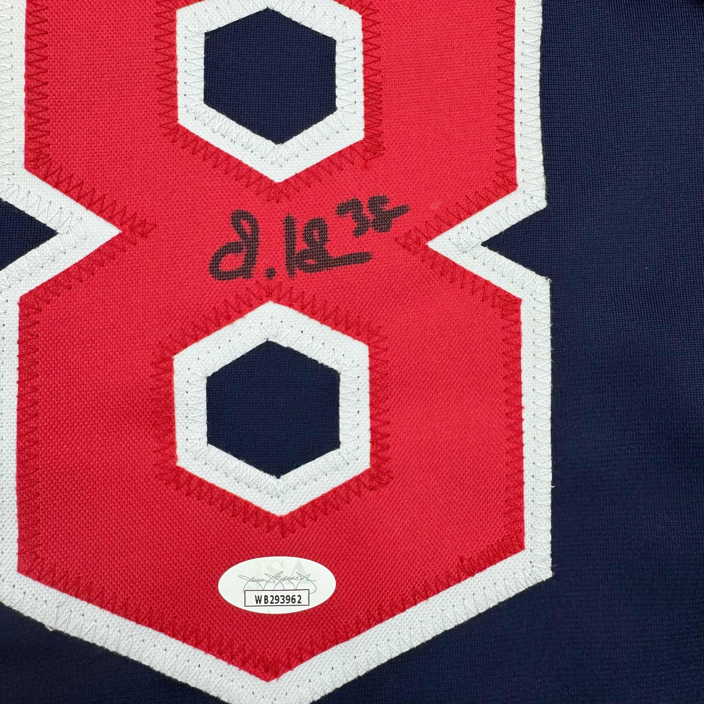 Framed Autographed/Signed Steven Kwan 35x39 Cleveland Blue Baseball Jersey JSA COA - Image 2