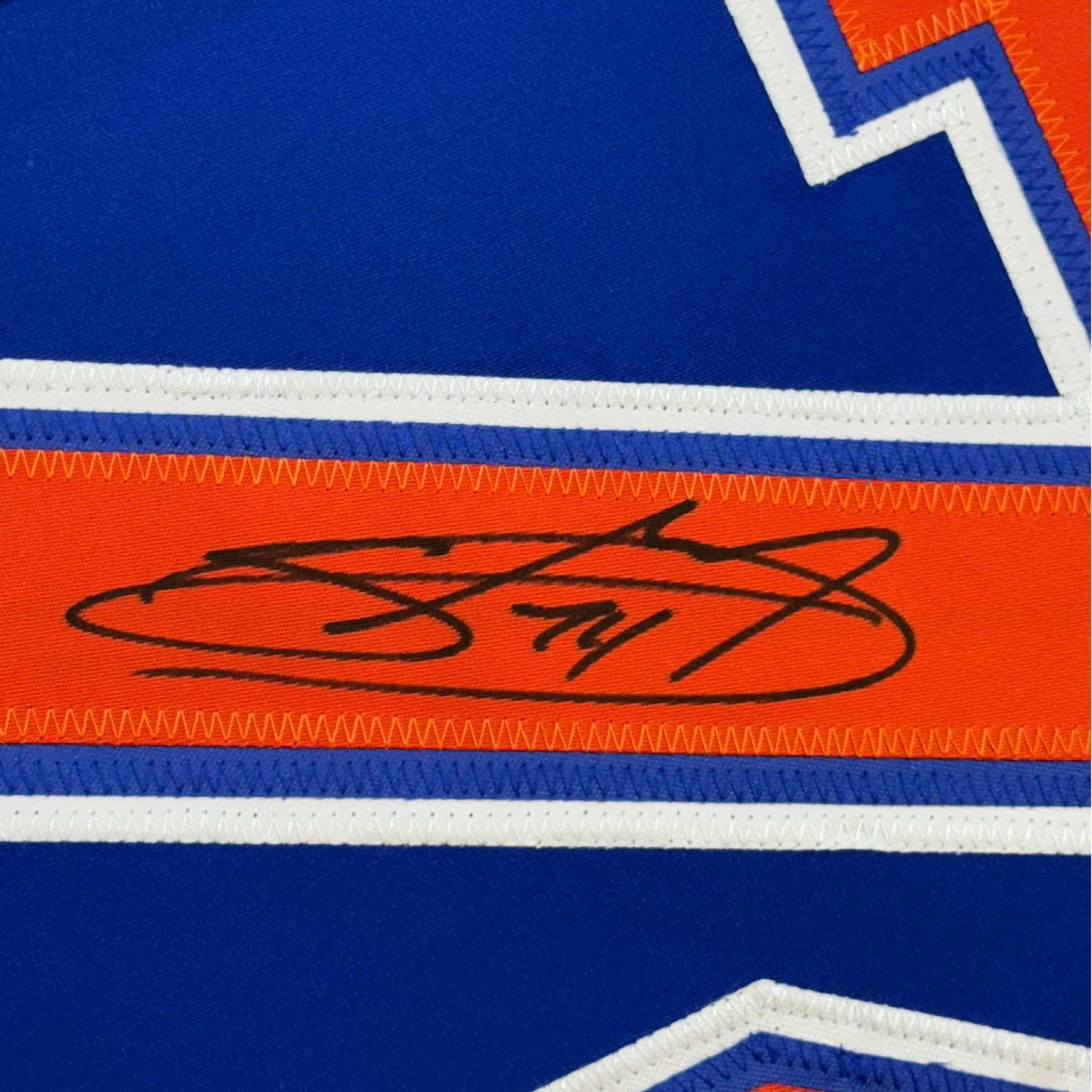 Framed Autographed/Signed Stuart Skinner 35x39 Edmonton Blue Hockey Jersey JSA COA - Image 2