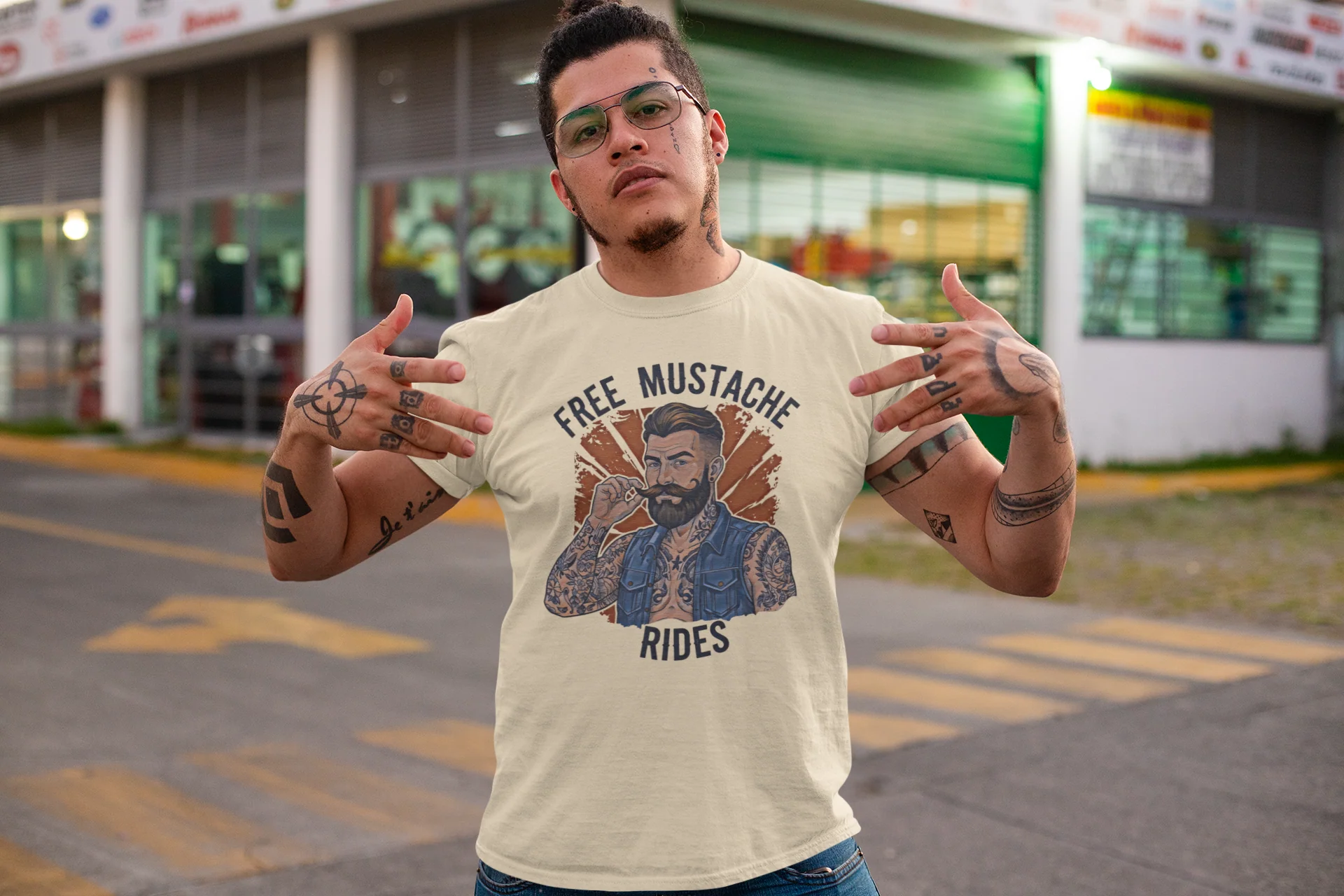 Free Mustache Rides Graphic Tee - Image 6
