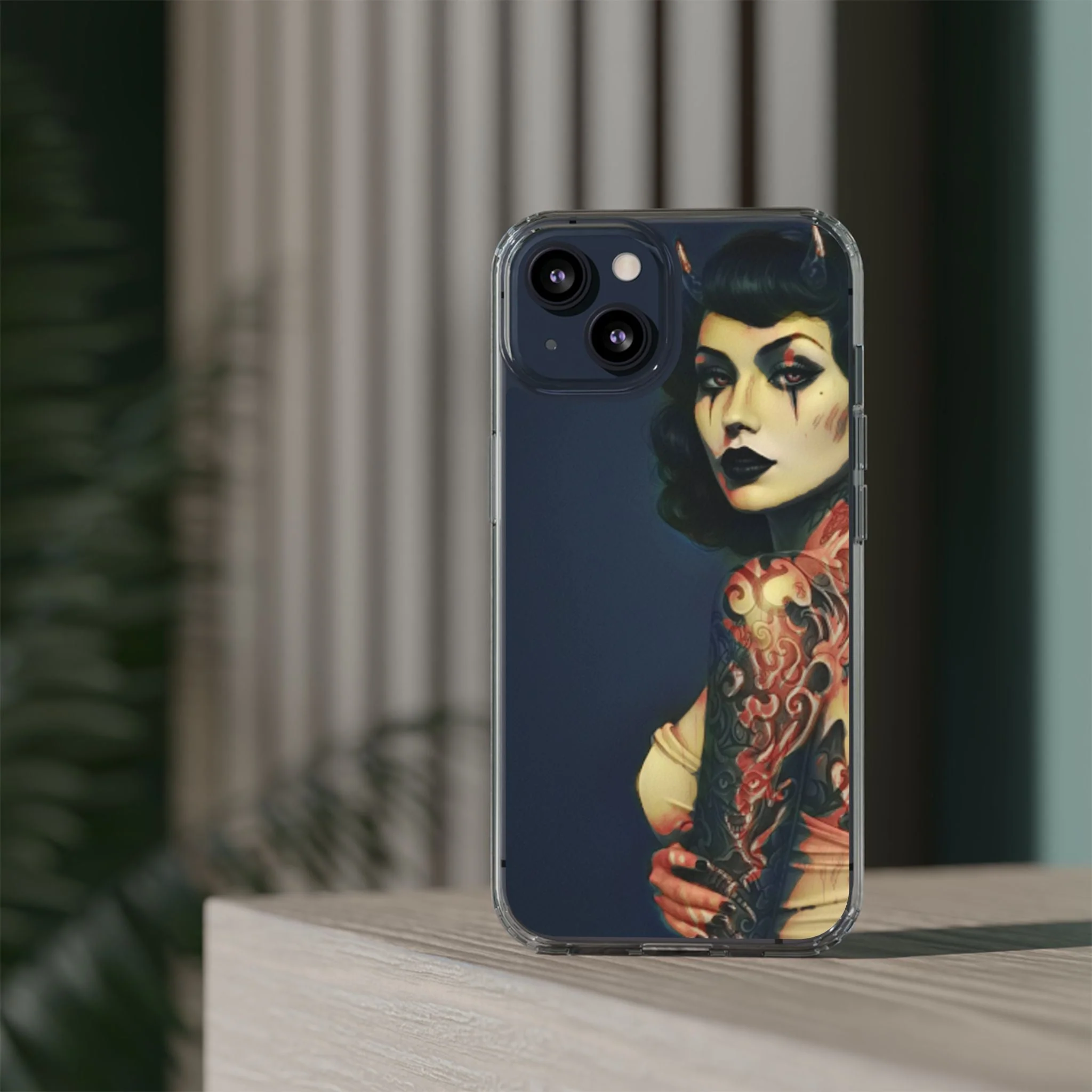 Gothic Devilish Tattooed Beauty Clear Phone Case - Image 20