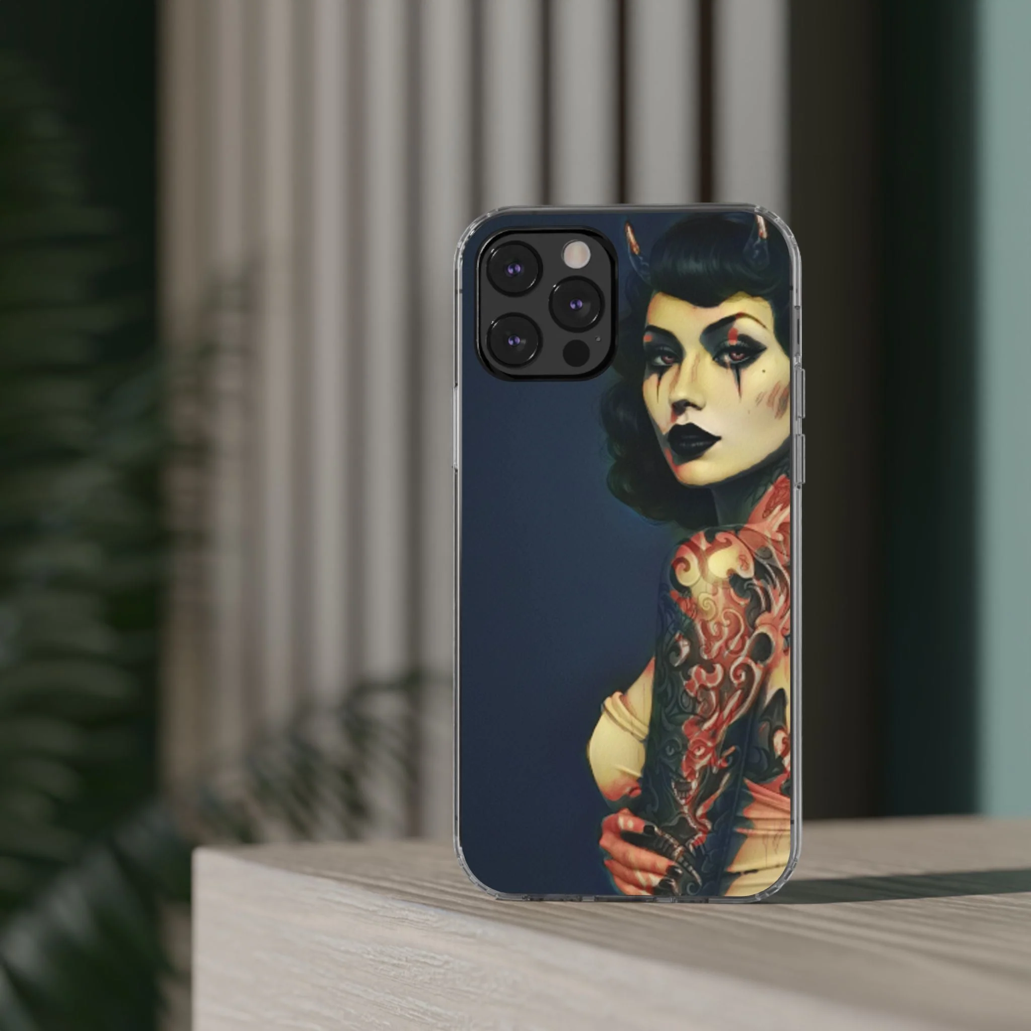 Gothic Devilish Tattooed Beauty Clear Phone Case - Image 26