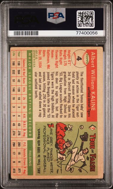 Graded 1955 Topps Al Kaline #4 2nd Year Baseball Card PSA 3 Very Good - Image 2