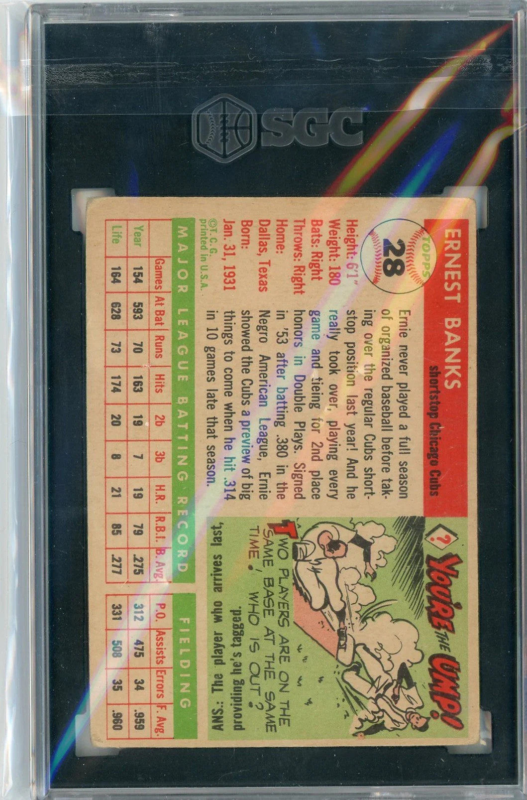 Graded 1955 Topps Ernie Banks #28 2nd Year Baseball Card SGC 2 Good - Image 2
