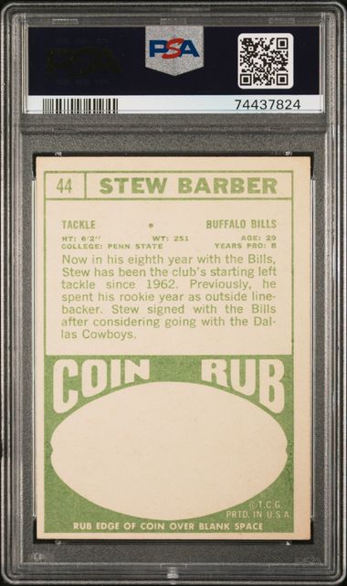 Graded 1968 Topps Stew Barber #44 Football Card PSA 5 Excellent - Image 2